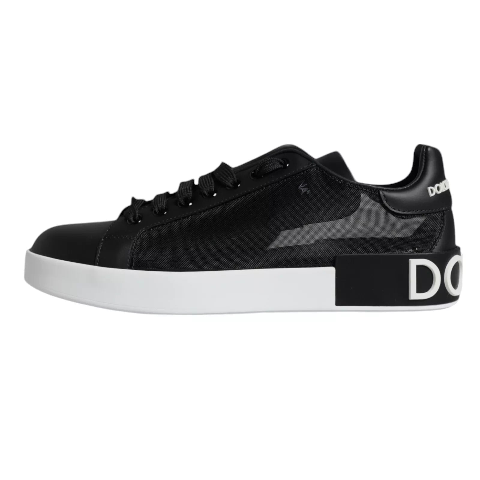 Dolce & Gabbana Black Calf Leather Portofino Sneakers Shoes | Regal Royce