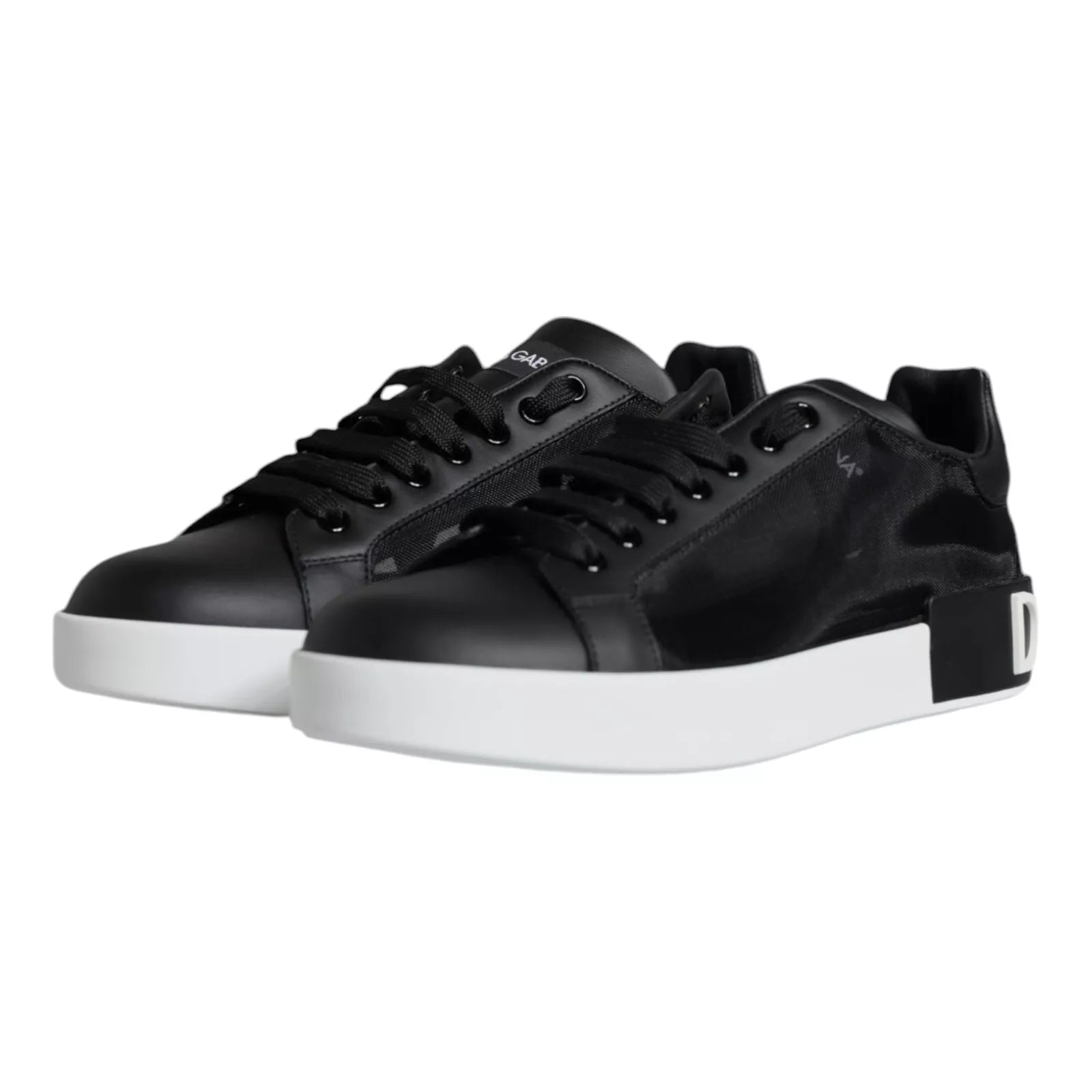 Dolce & Gabbana Black Calf Leather Portofino Sneakers Shoes | Regal Royce