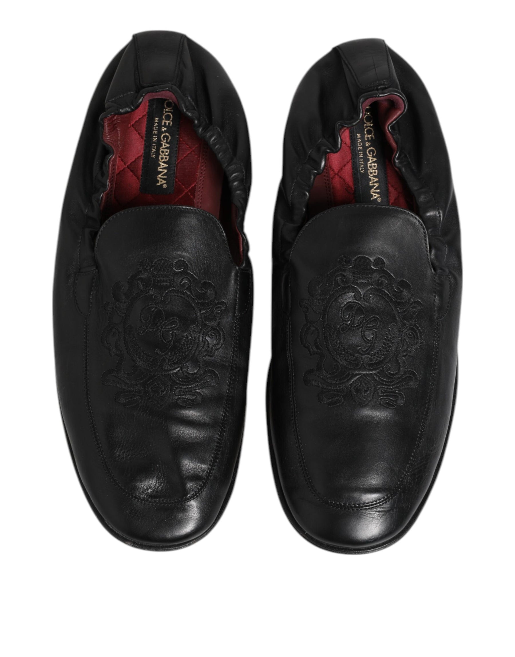 Dolce & Gabbana Black Leather Slip On Men Flat Loafers Shoes | Regal Royce