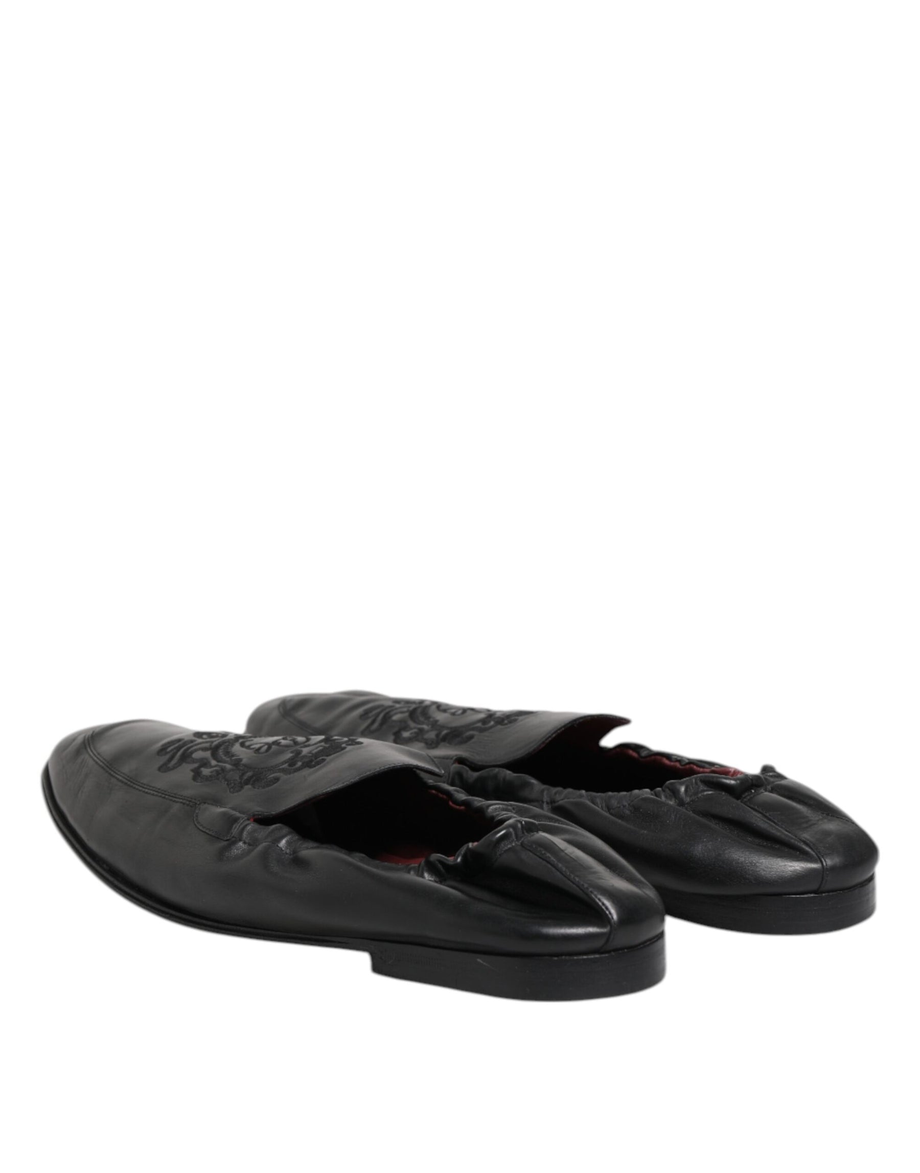 Dolce & Gabbana Black Leather Slip On Men Flat Loafers Shoes | Regal Royce