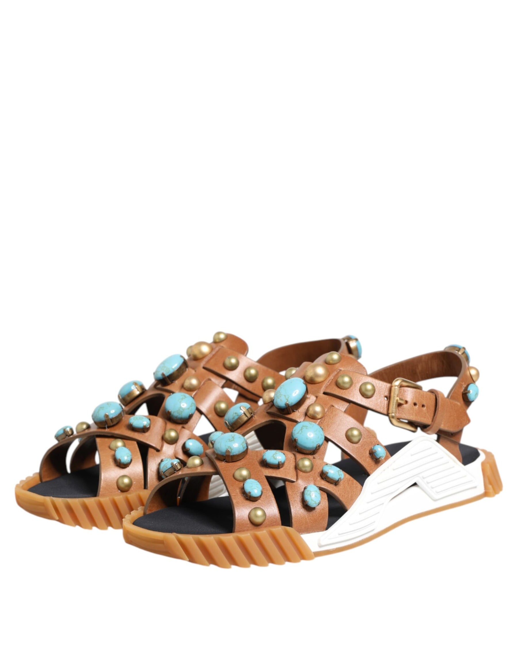 Dolce & Gabbana Brown Leather Studded Slides Sandals Shoes | Regal Royce