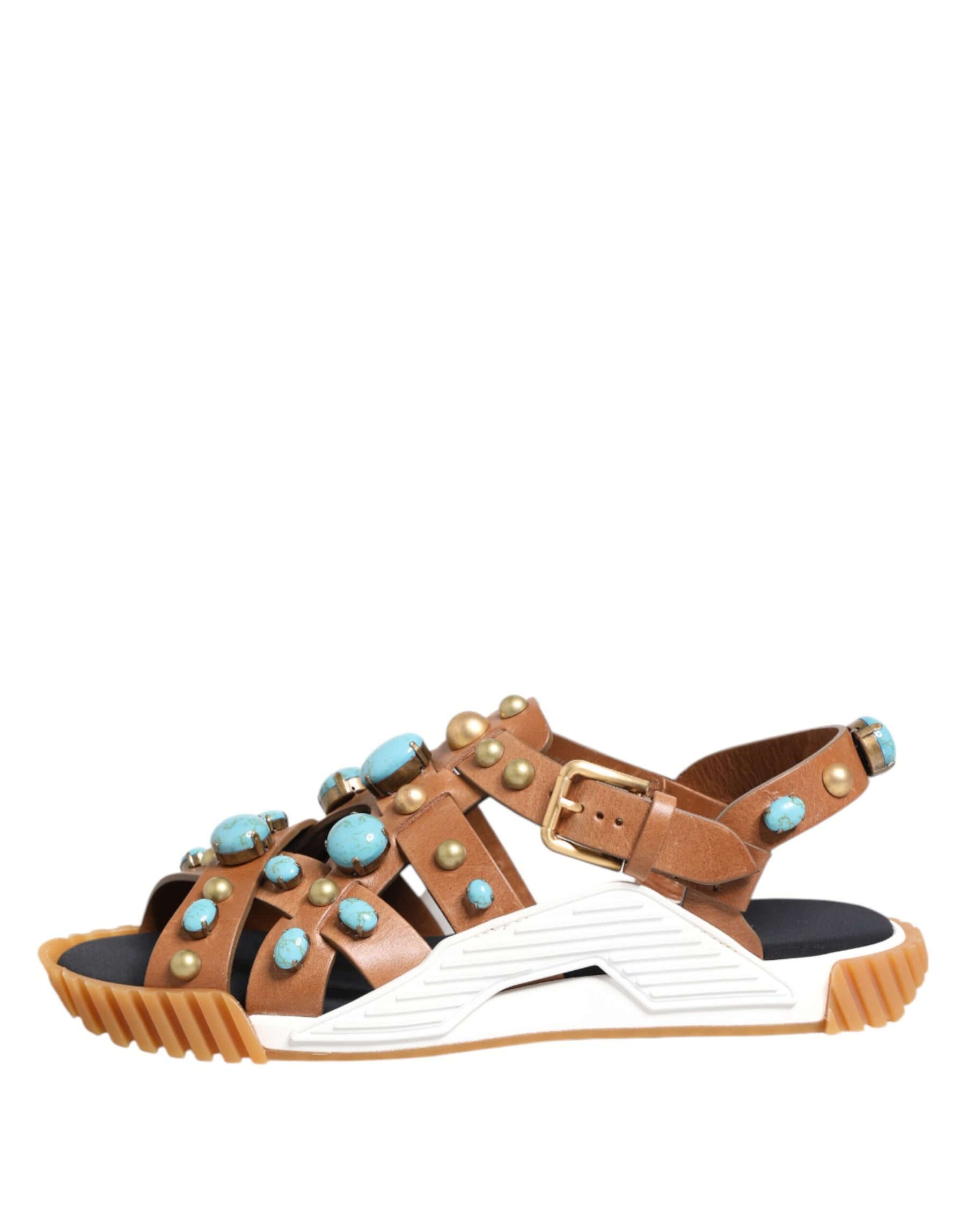 Dolce & Gabbana Brown Leather Studded Slides Sandals Shoes | Regal Royce