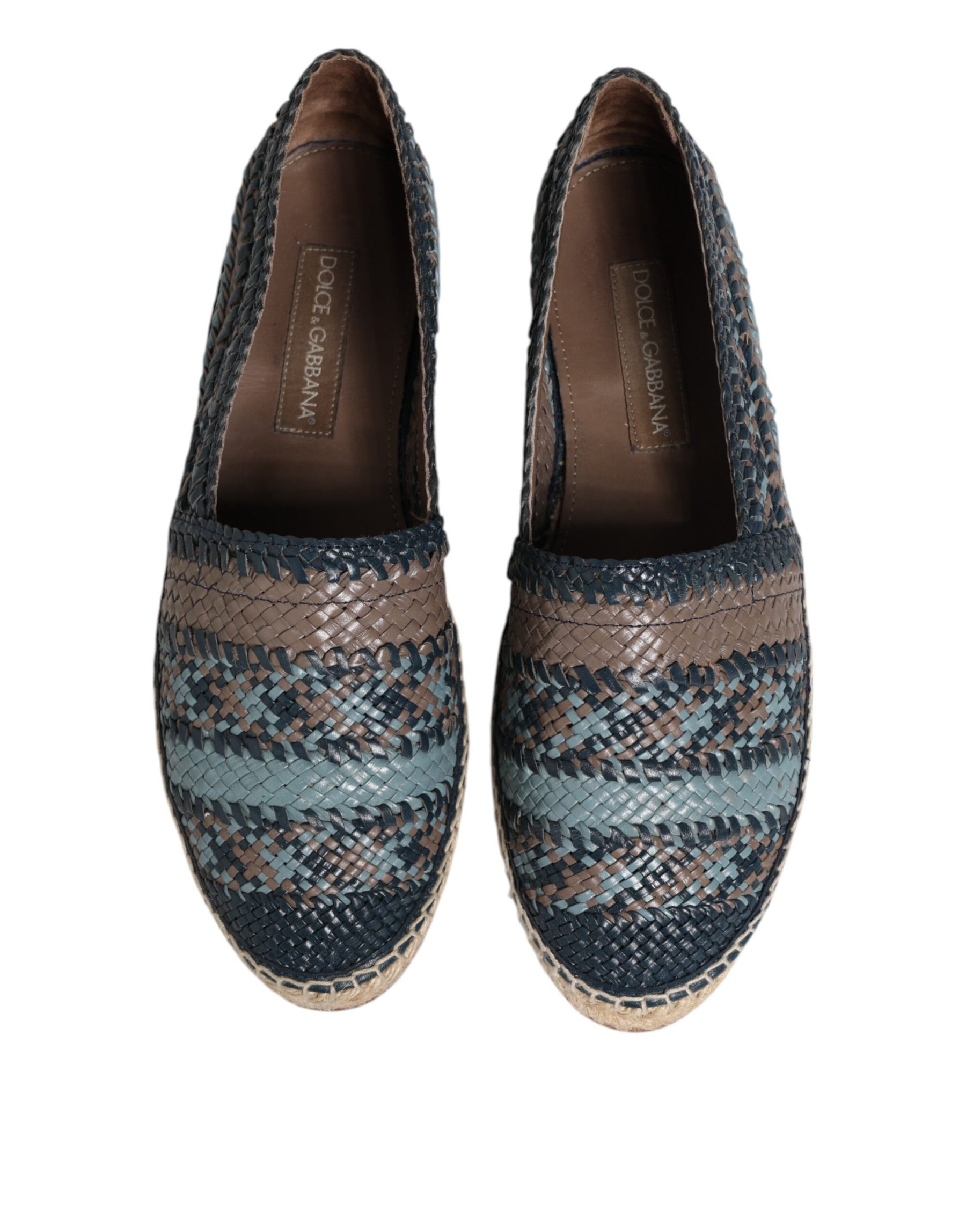 Dolce & Gabbana Blue Gray Woven Leather Buffalo Espadrille Shoes | Regal Royce