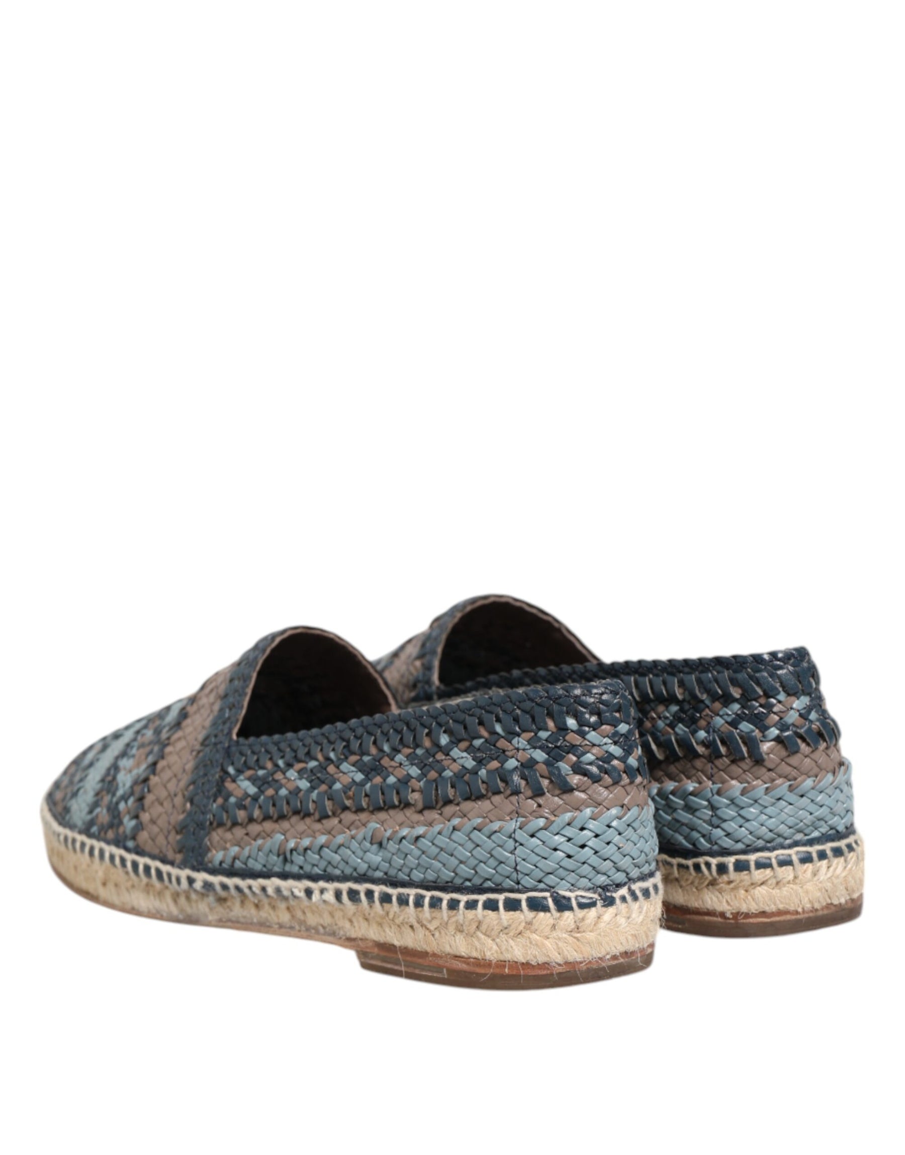 Dolce & Gabbana Blue Gray Woven Leather Buffalo Espadrille Shoes | Regal Royce
