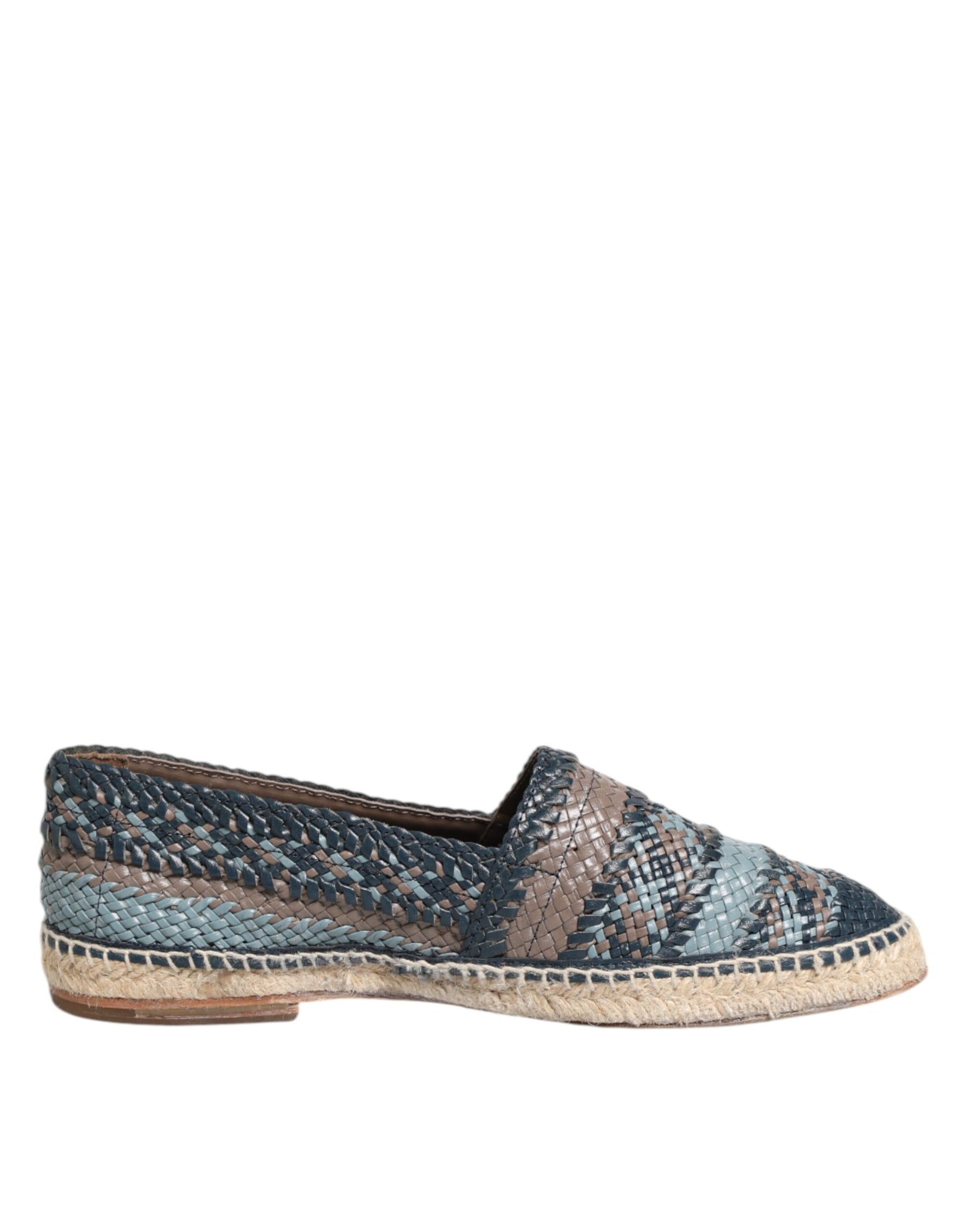 Dolce & Gabbana Blue Gray Woven Leather Buffalo Espadrille Shoes | Regal Royce