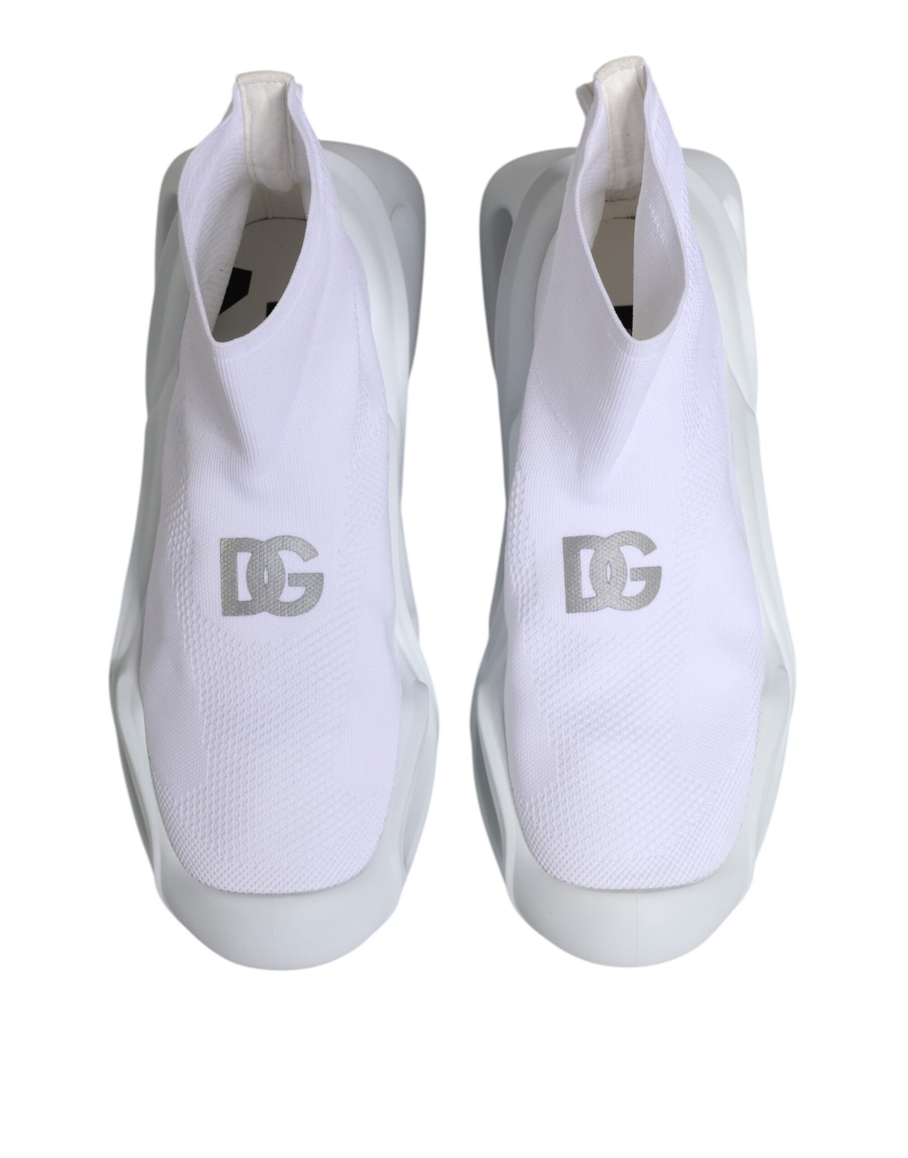 Dolce & Gabbana White Silver Slip On Wave Socks Sneakers Shoes | Regal Royce