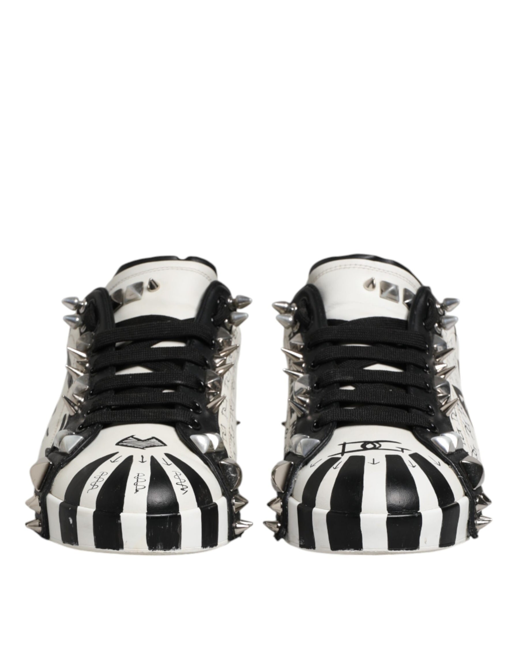 Dolce & Gabbana Black White Studded Low Top Sneakers Shoes | Regal Royce