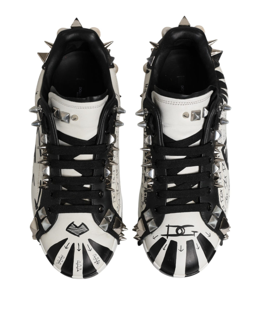 Dolce & Gabbana Black White Studded Low Top Sneakers Shoes