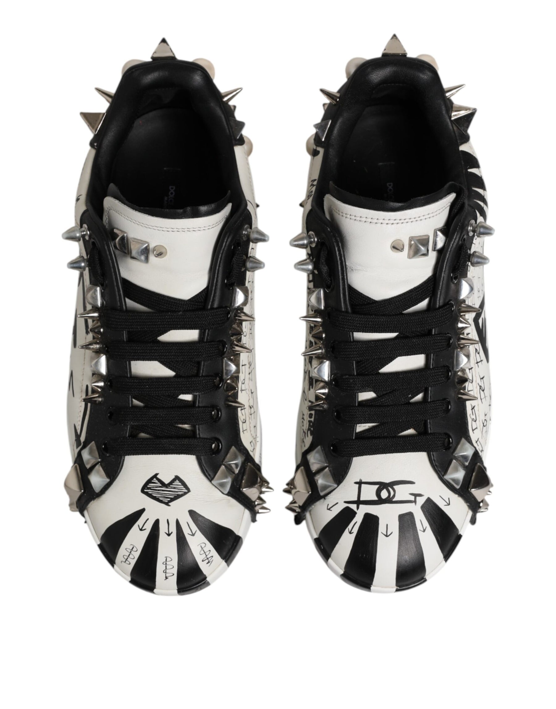 Dolce & Gabbana Black White Studded Low Top Sneakers Shoes | Regal Royce