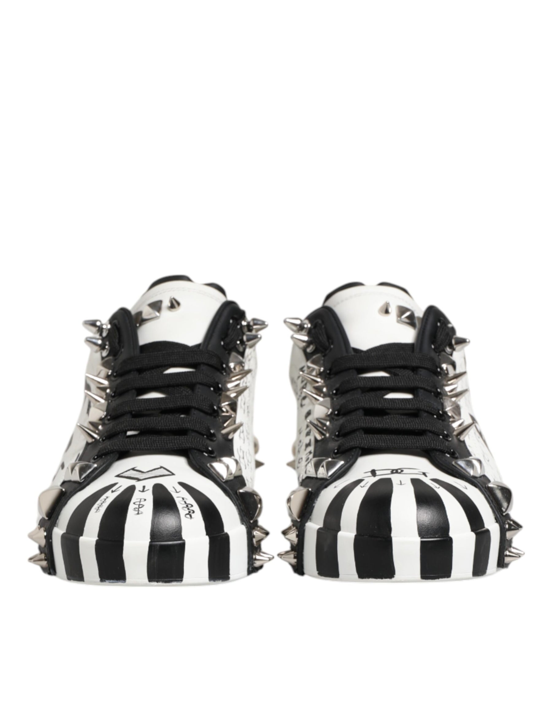 Dolce & Gabbana Black White Studded Low Top Sneakers Shoes | Regal Royce