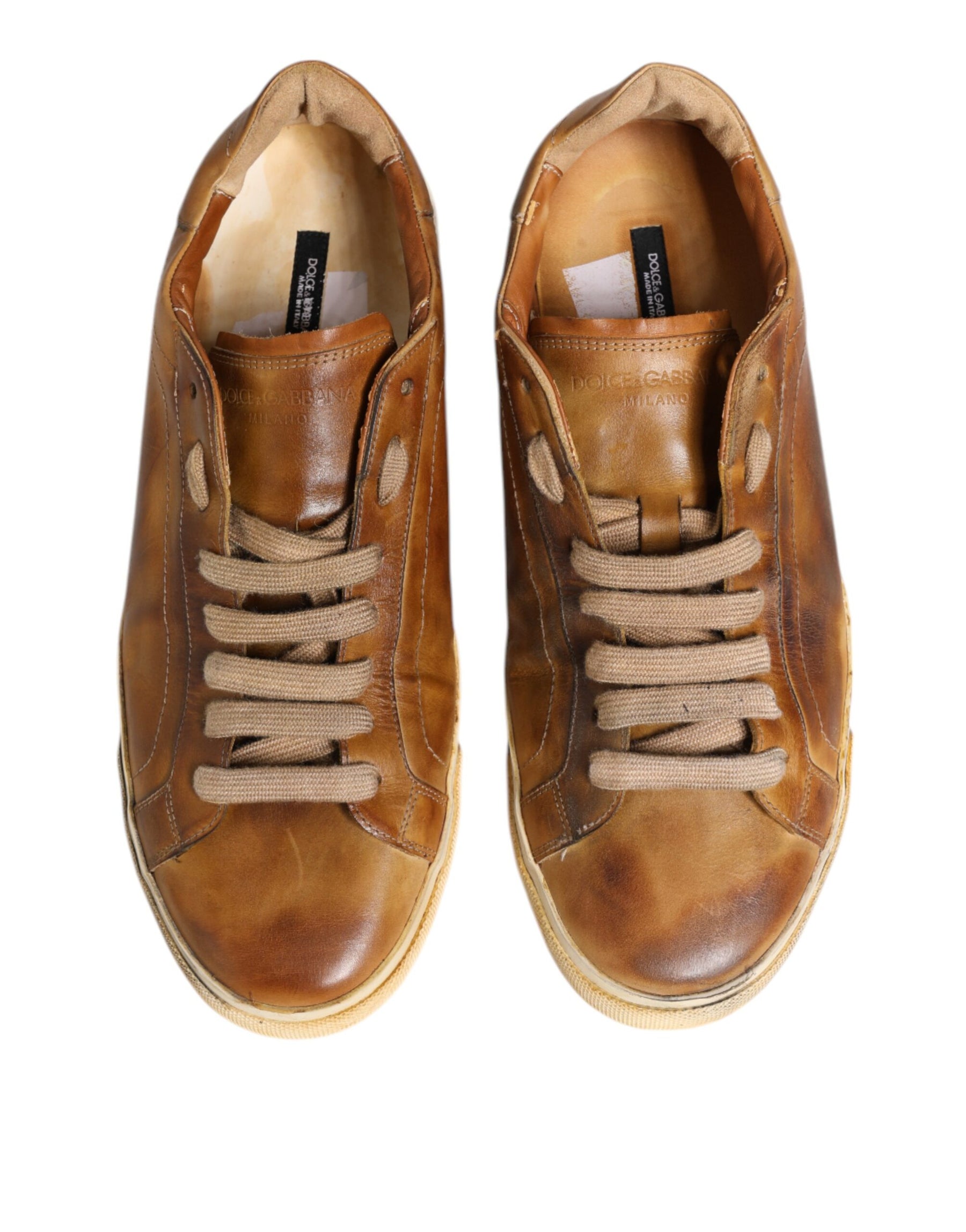 Dolce & Gabbana Brown Leather Low Top Men Sneakers Shoes | Regal Royce