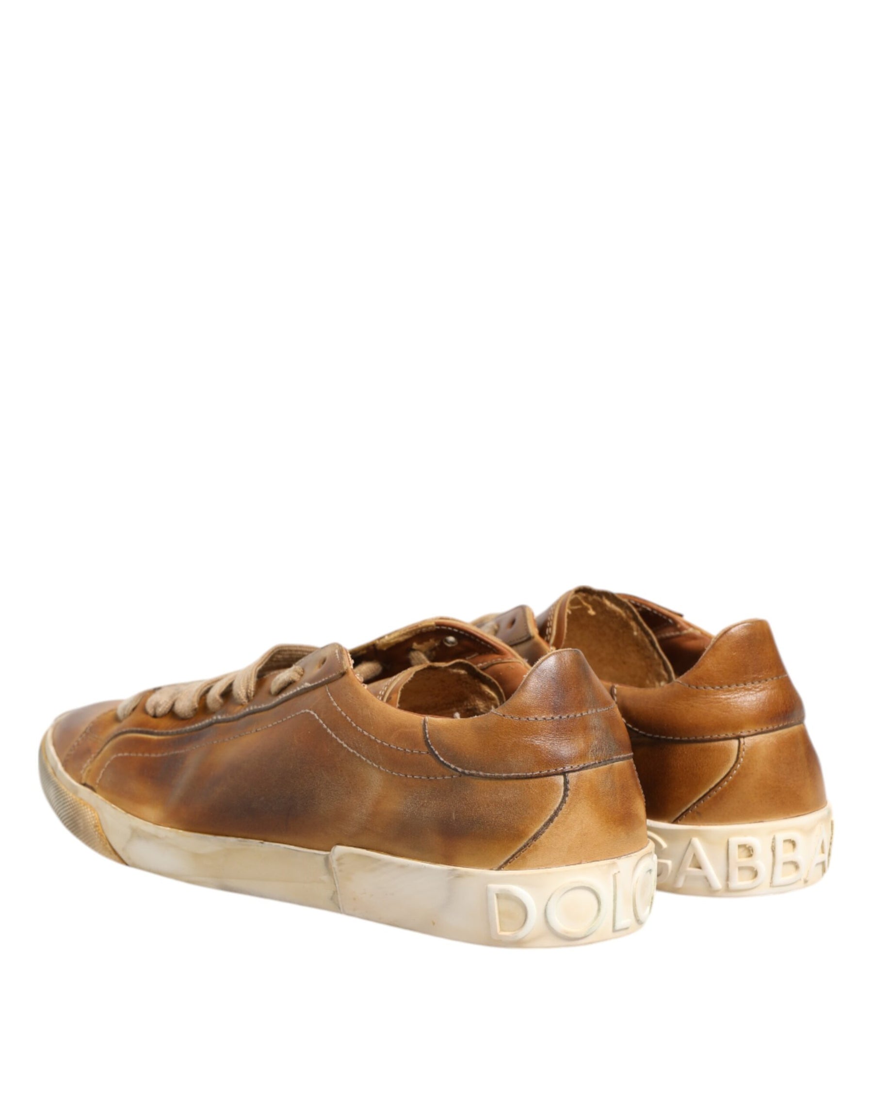 Dolce & Gabbana Brown Leather Low Top Men Sneakers Shoes | Regal Royce