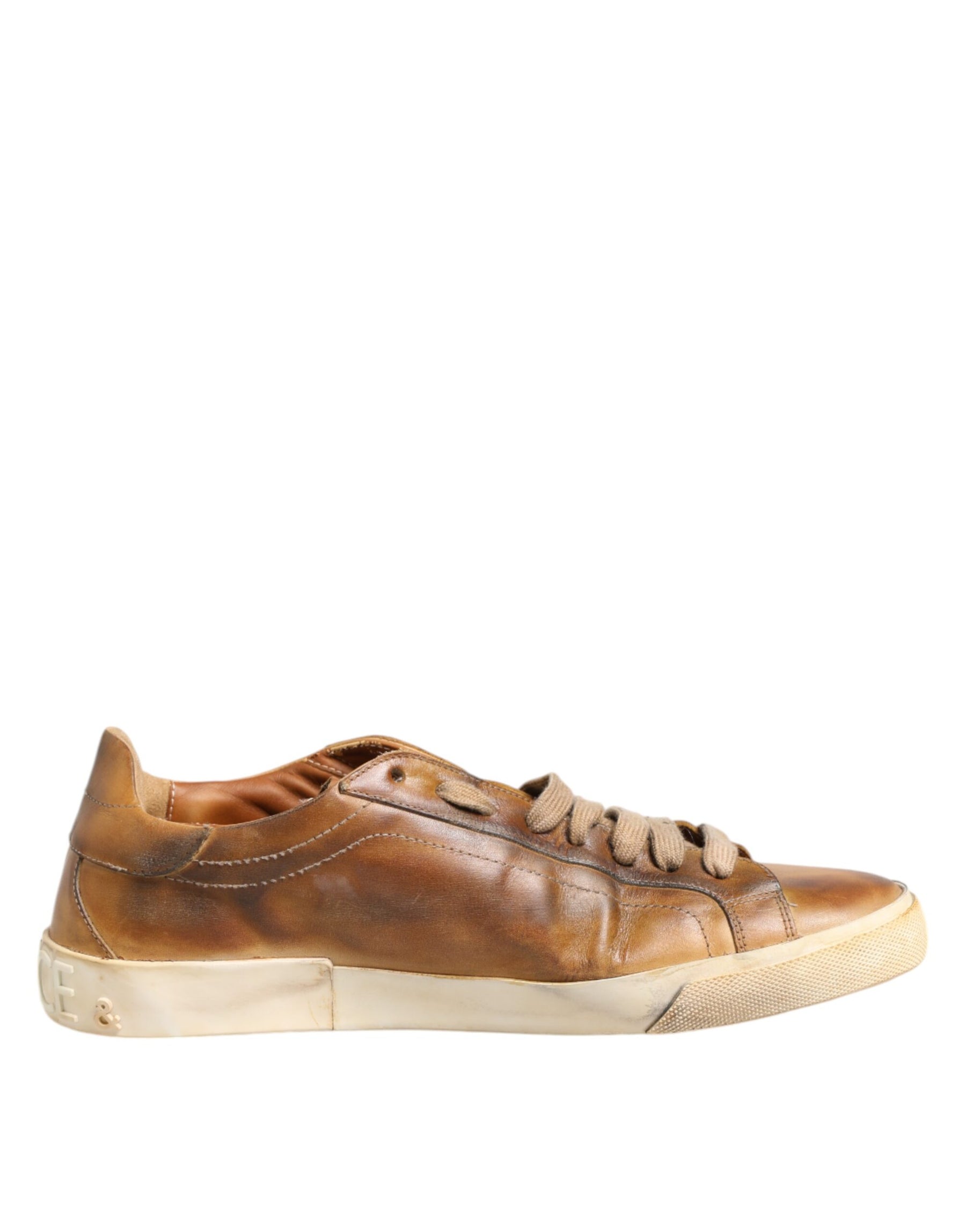 Dolce & Gabbana Brown Leather Low Top Men Sneakers Shoes | Regal Royce