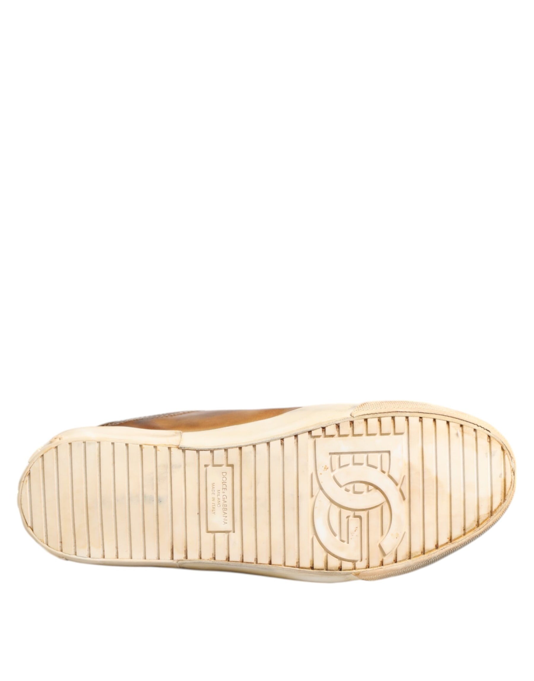 Dolce & Gabbana Brown Leather Low Top Men Sneakers Shoes | Regal Royce