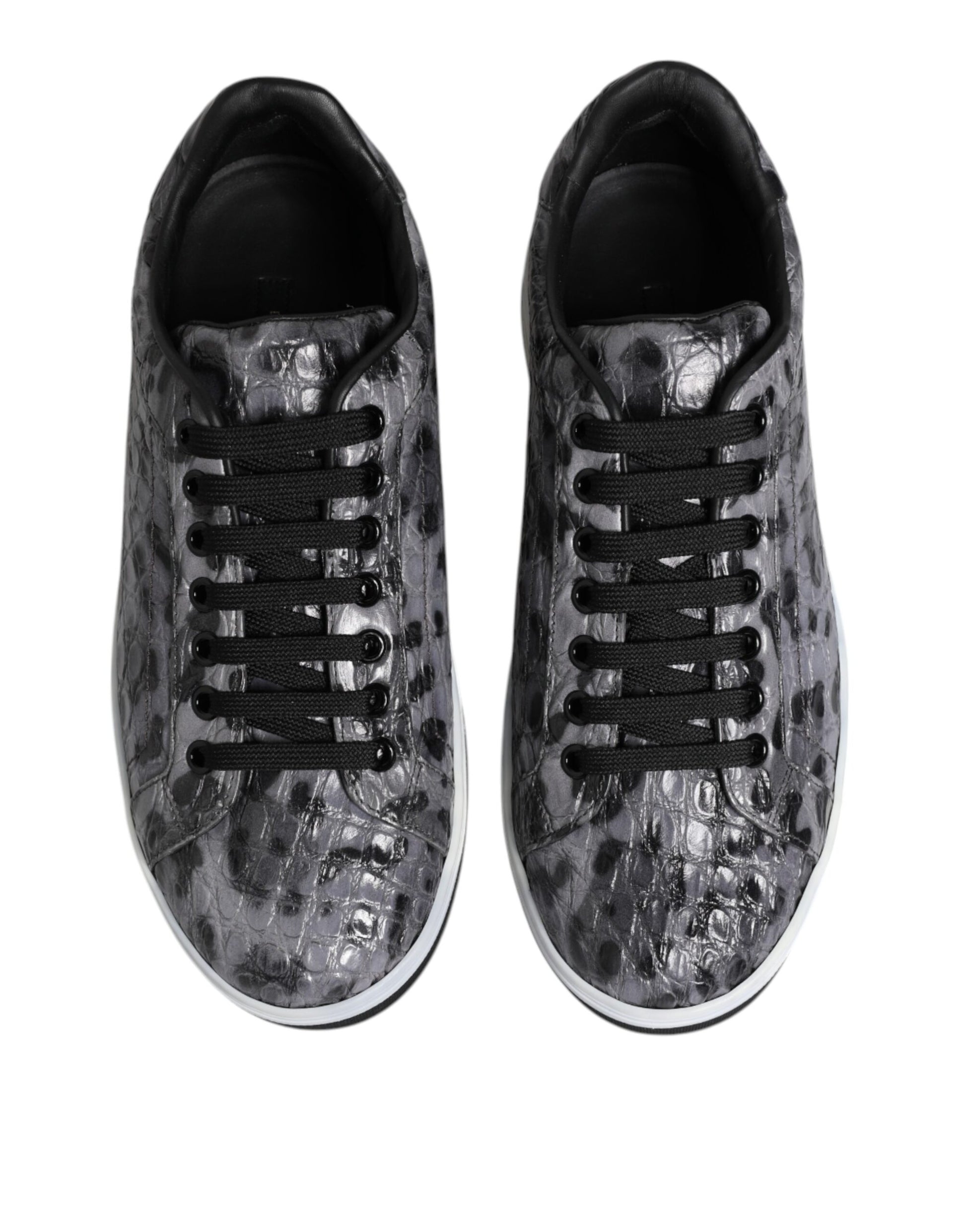 Dolce & Gabbana Gray Leather Leopard Low Top Sneakers Shoes