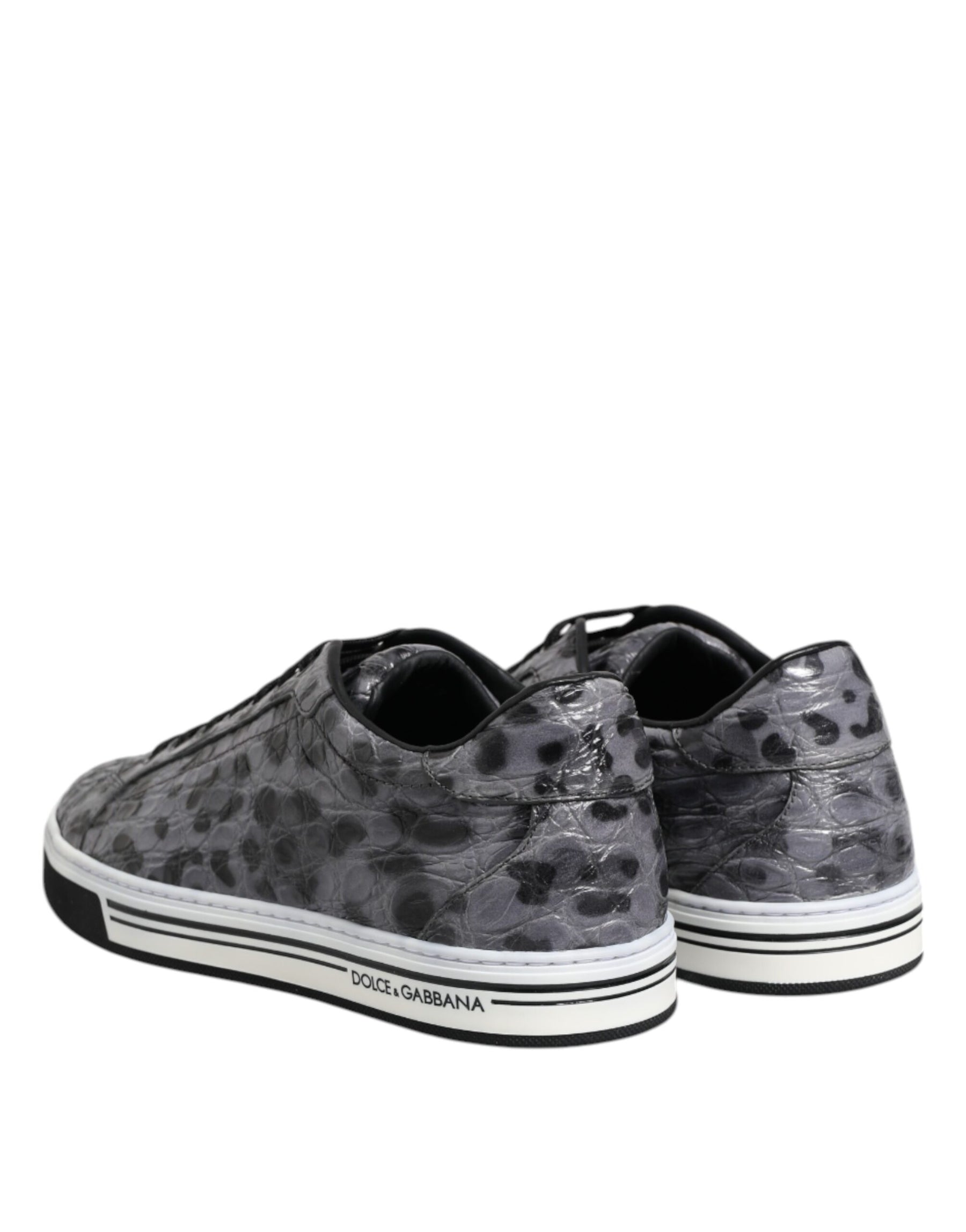 Dolce & Gabbana Gray Leather Leopard Low Top Sneakers Shoes | Regal Royce