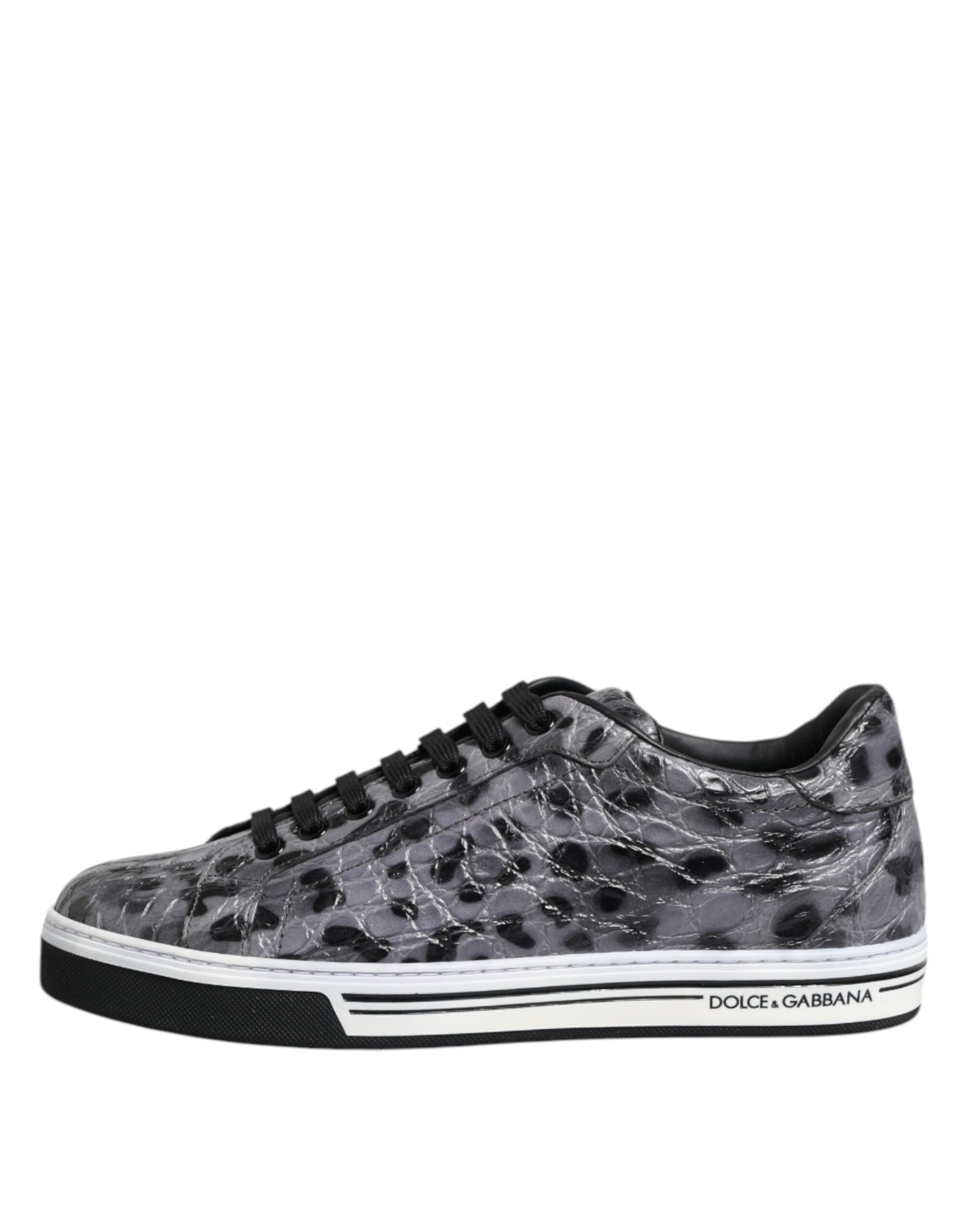 Dolce & Gabbana Gray Leather Leopard Low Top Sneakers Shoes | Regal Royce