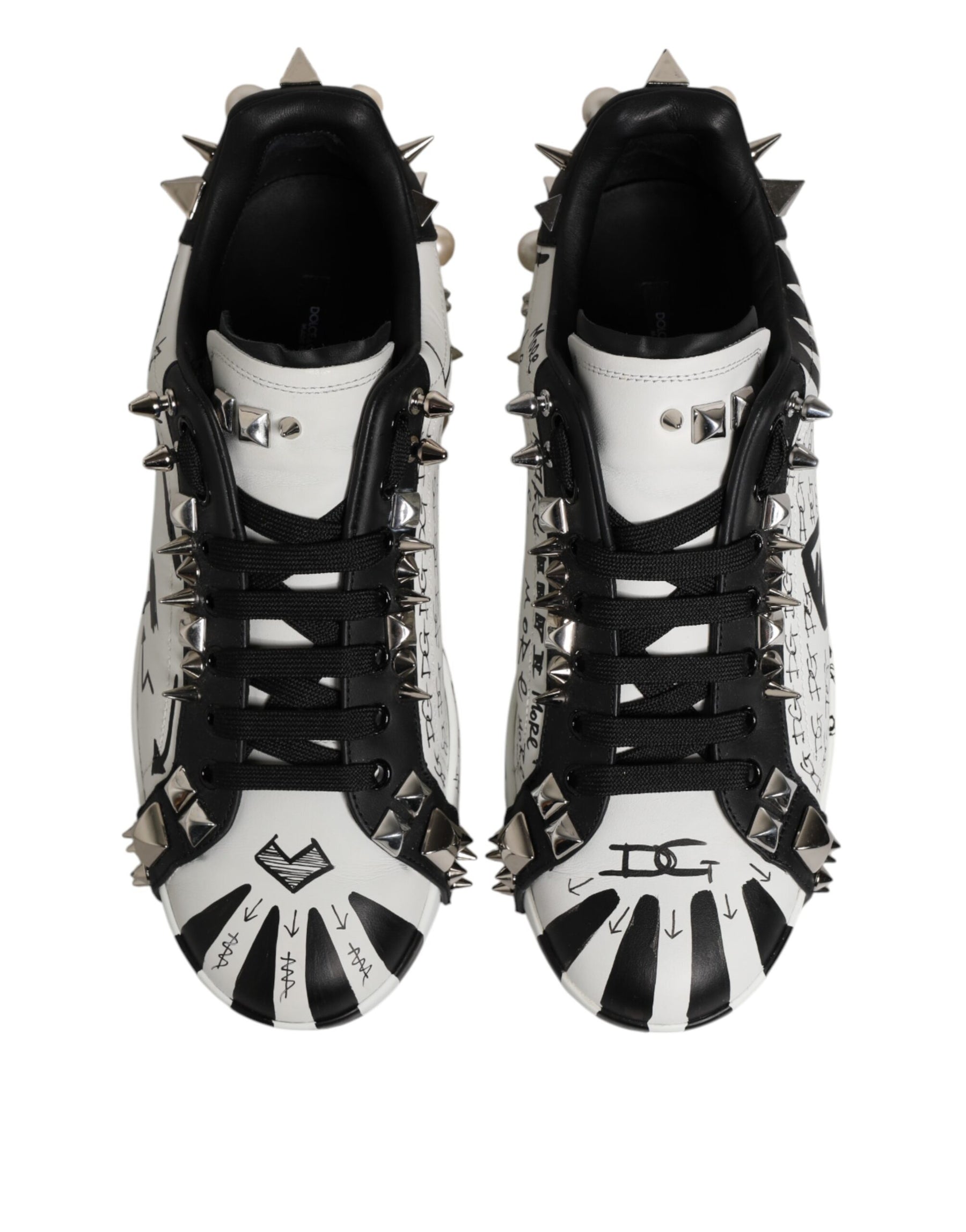 Dolce & Gabbana Black White Studded Low Top Sneakers Shoes | Regal Royce