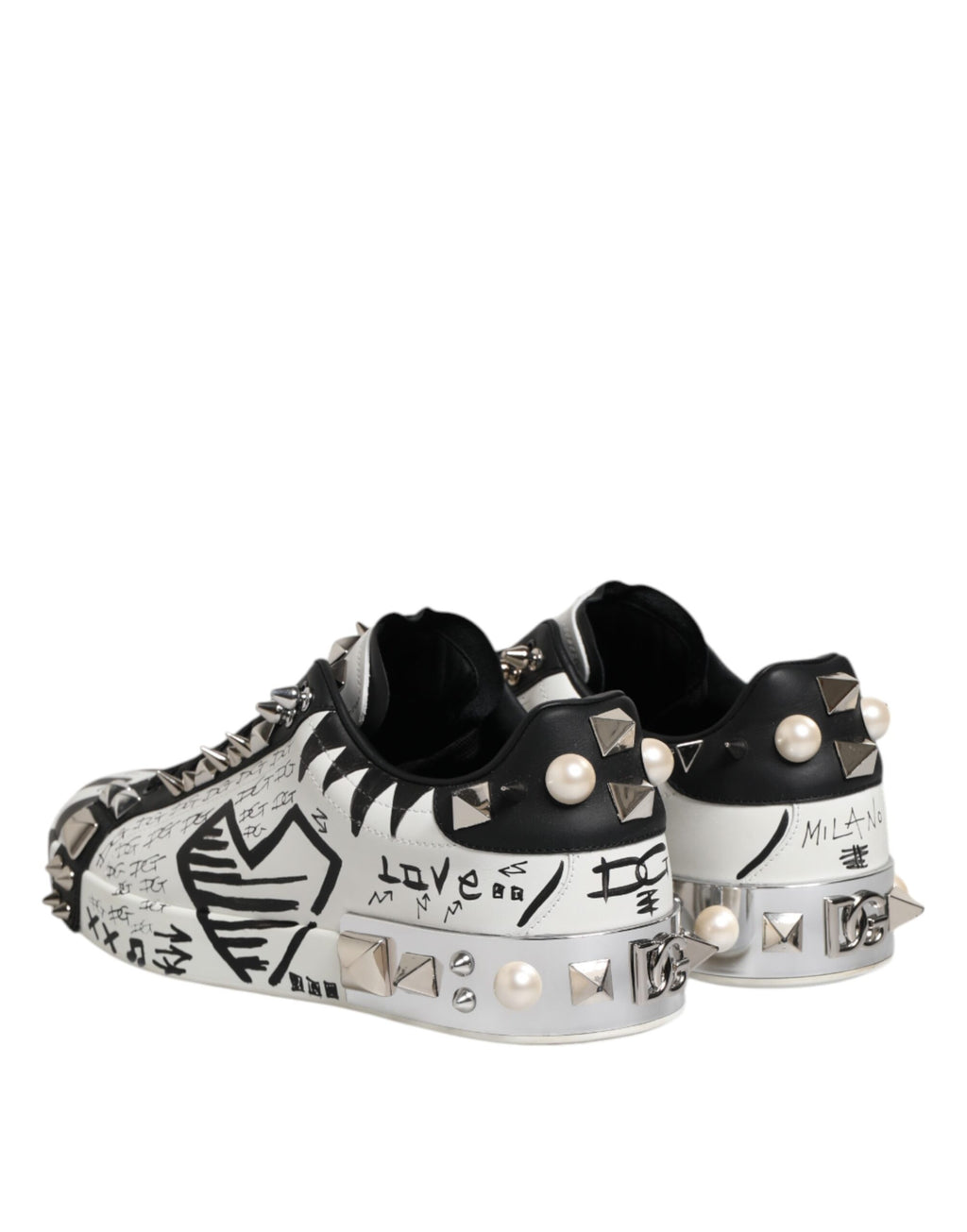 Dolce & Gabbana Black White Studded Low Top Sneakers Shoes