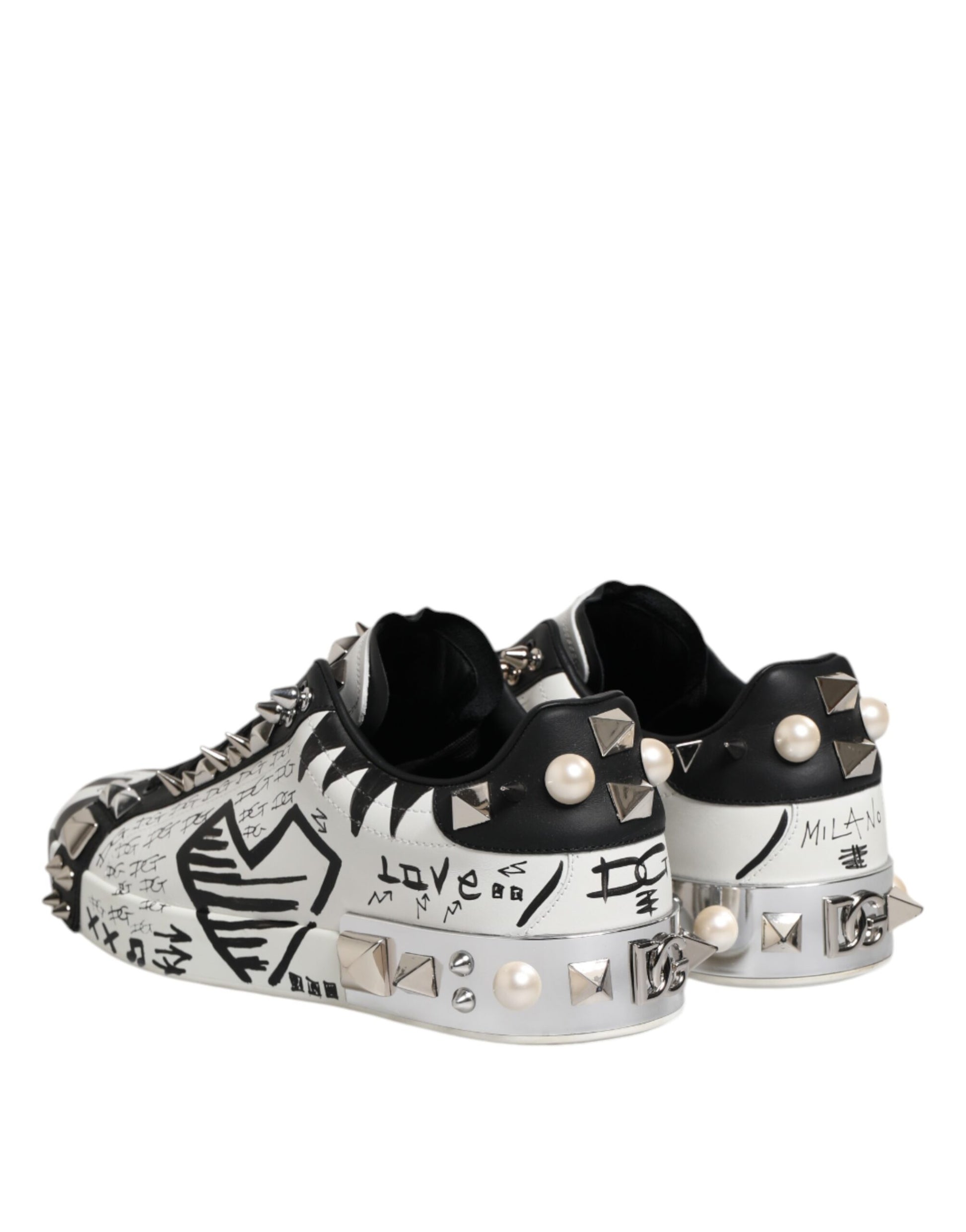 Dolce & Gabbana Black White Studded Low Top Sneakers Shoes