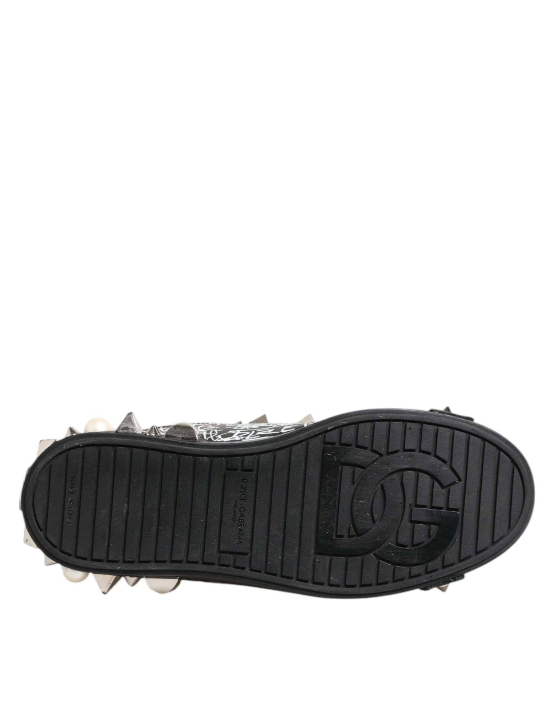 Dolce & Gabbana Black Portofino Stud Embellished Sneakers Shoes | Regal Royce
