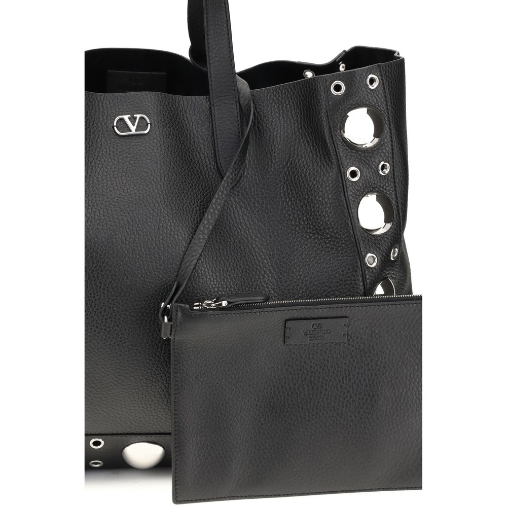 Valentino Garavani Black Calf Leather Bos Taurus Shoulder Bag | Regal Royce