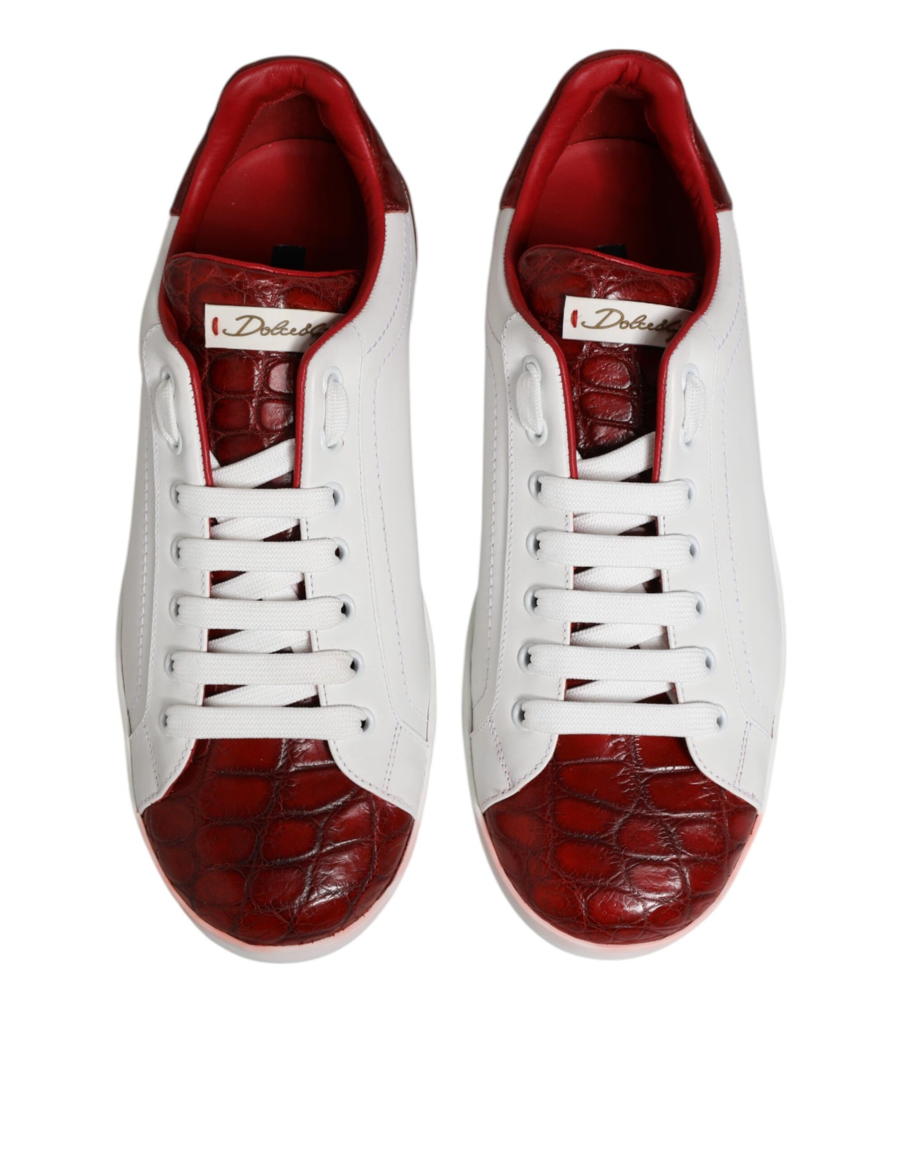 Dolce & Gabbana White Red Leather Lace Up Sneakers Shoes | Regal Royce
