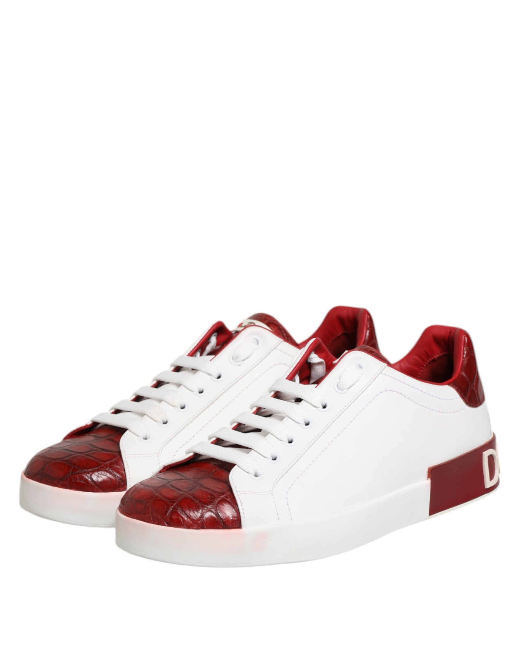Dolce & Gabbana White Red Leather Lace Up Sneakers Shoes | Regal Royce