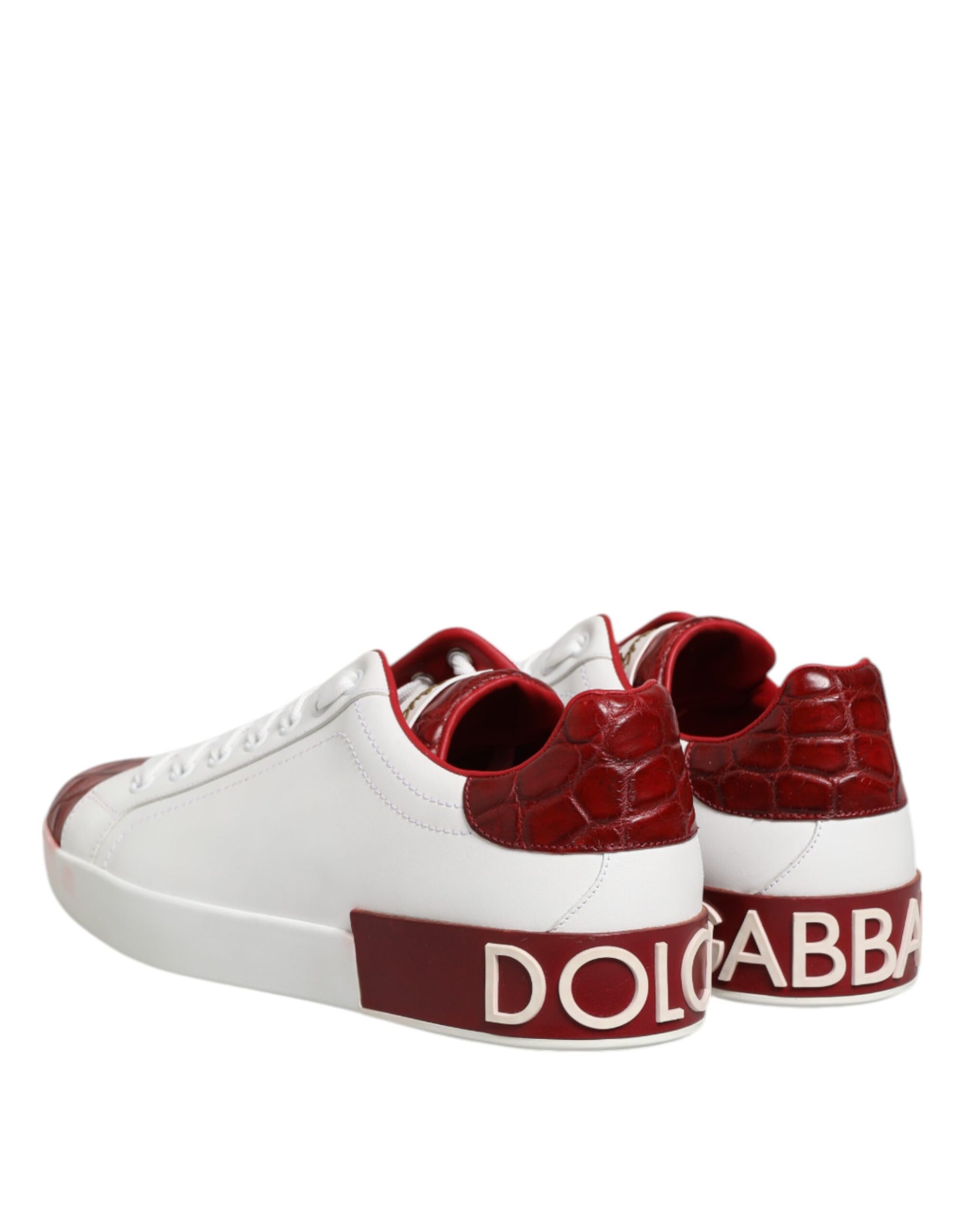 Dolce & Gabbana White Red Leather Lace Up Sneakers Shoes | Regal Royce