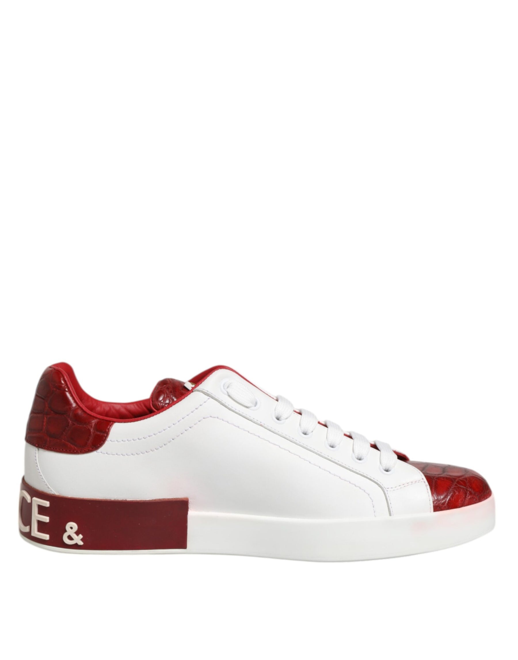 Dolce & Gabbana White Red Leather Lace Up Sneakers Shoes | Regal Royce