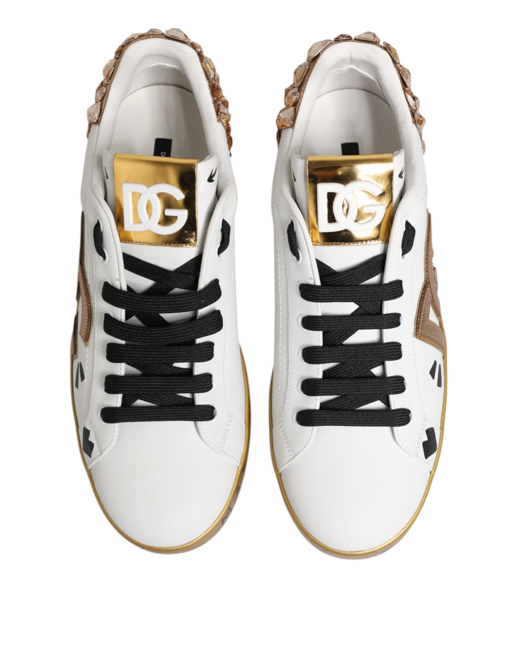Dolce & Gabbana White Gold Crystal Portofino Sneakers Shoes | Regal Royce