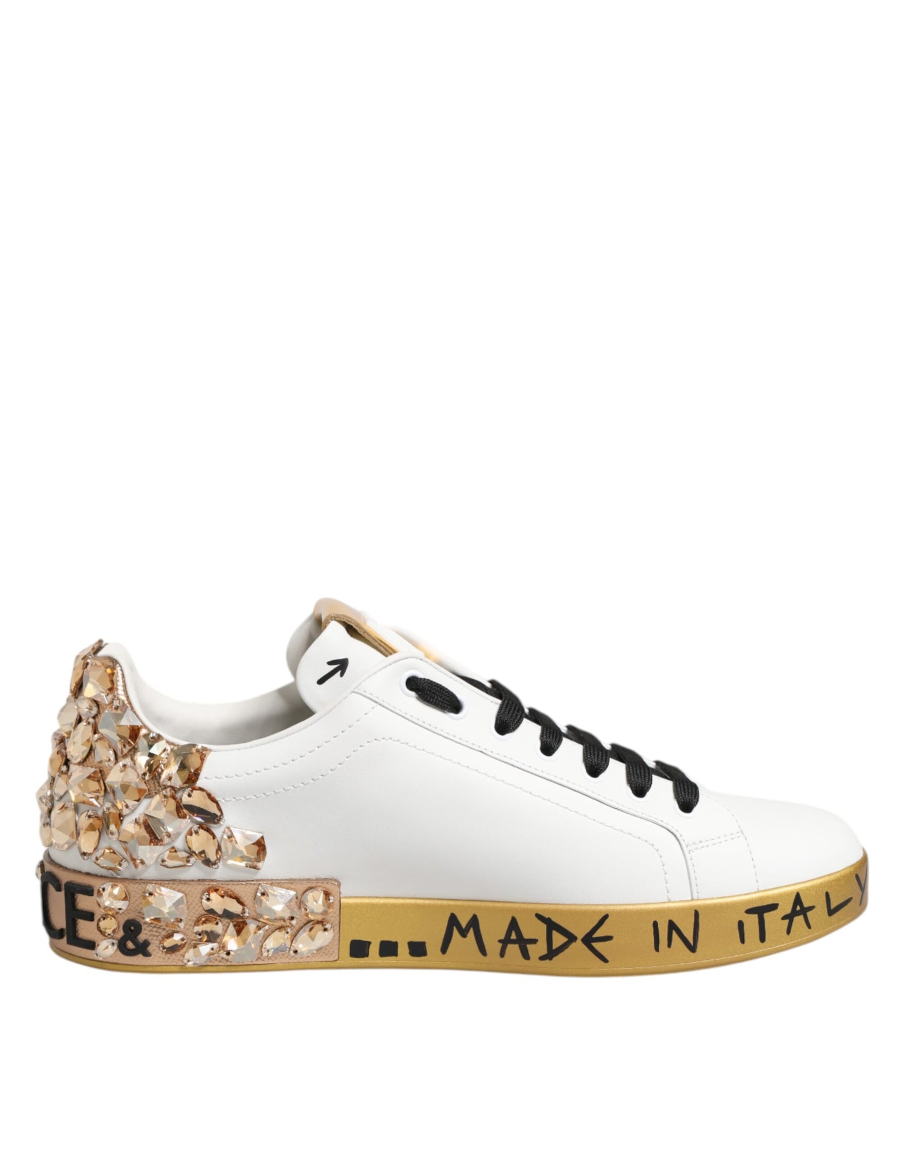 Dolce & Gabbana White Gold Crystal Portofino Sneakers Shoes | Regal Royce