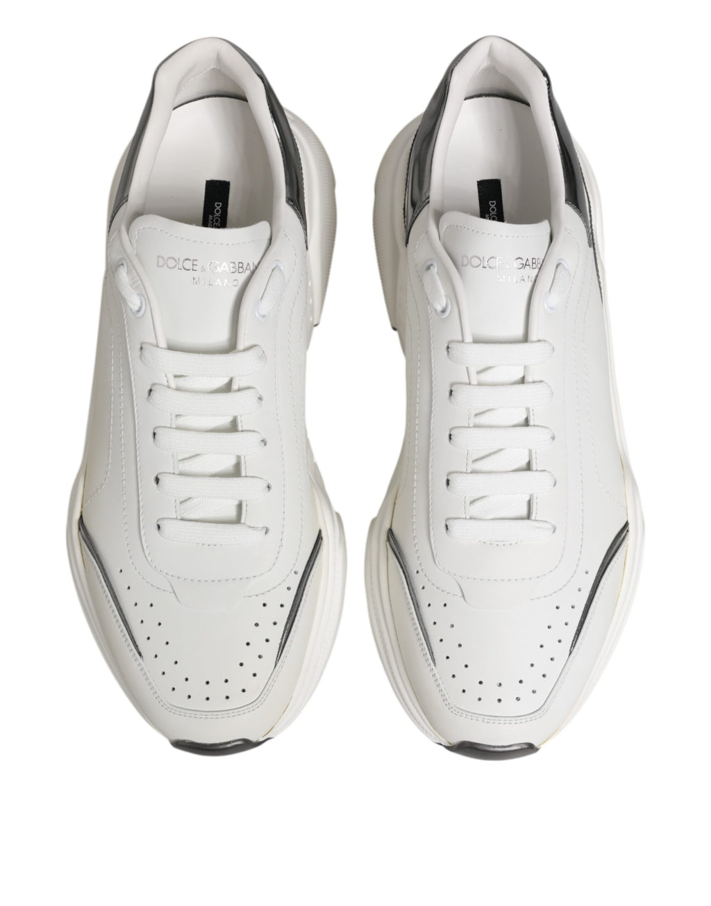 Dolce & Gabbana White Silver DAYMASTER Leather Sneakers Shoes