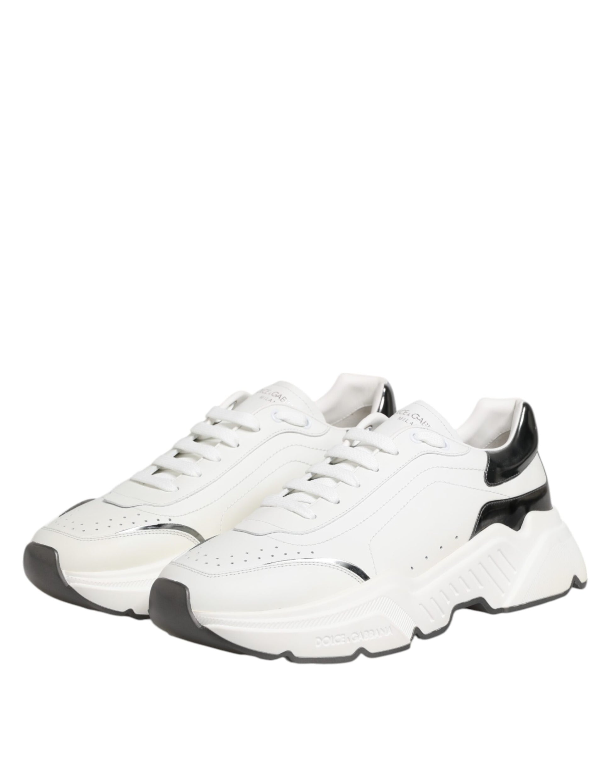 Dolce & Gabbana White Silver DAYMASTER Leather Sneakers Shoes