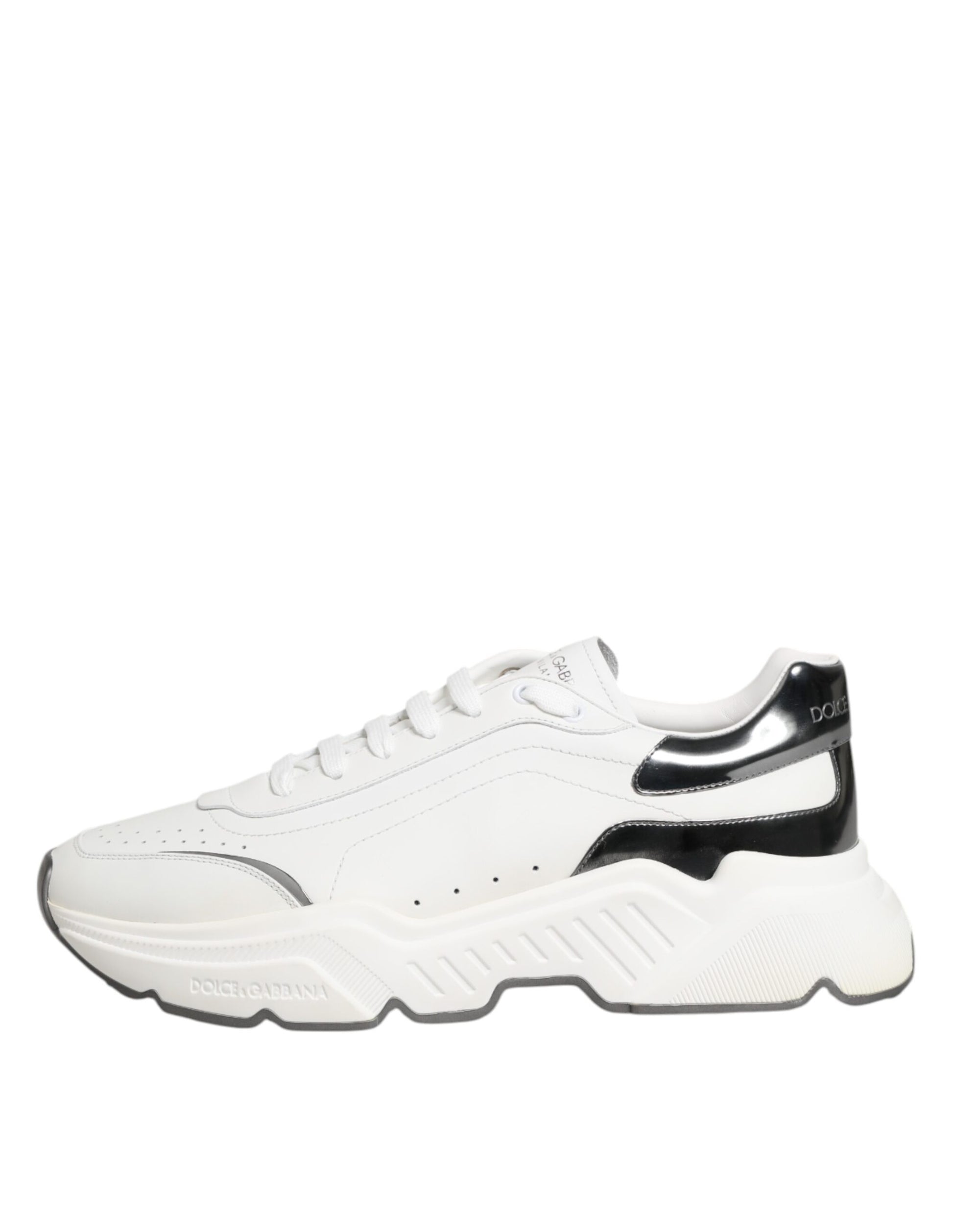 Dolce & Gabbana White Silver DAYMASTER Leather Sneakers Shoes