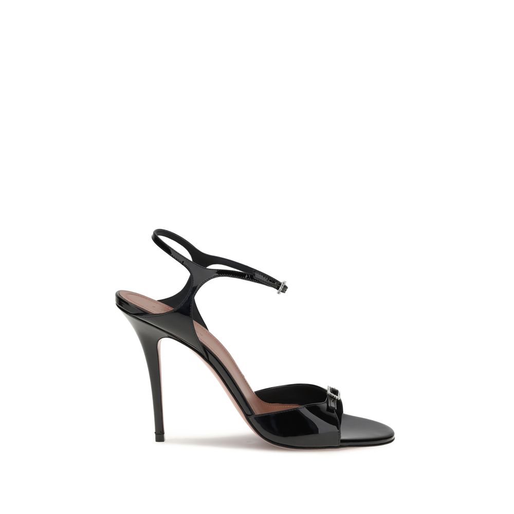 Amina Muaddi Black Calf Leather Bos Taurus Stiletto Heel Sandals | Regal Royce