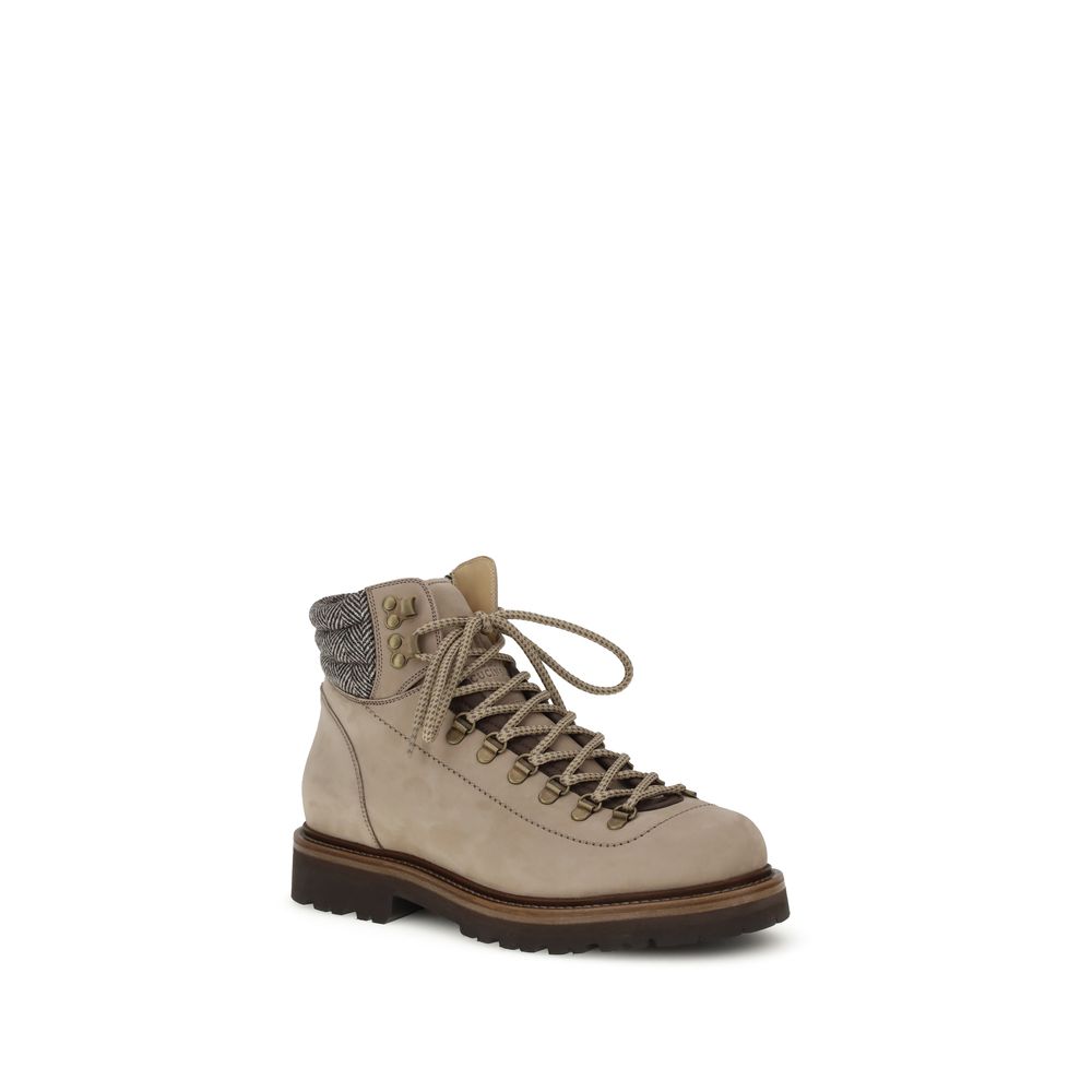 Brunello Cucinelli Beige Calf Leather Bos Taurus Lace-Up Boots | Regal Royce