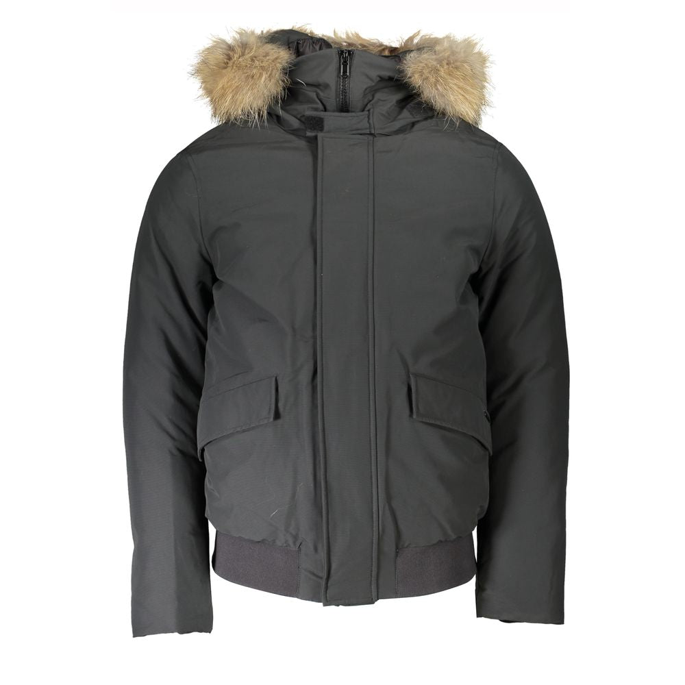 Woolrich Gray Cotton Men Jacket with Hood and Removable Fur | Regal Royce
