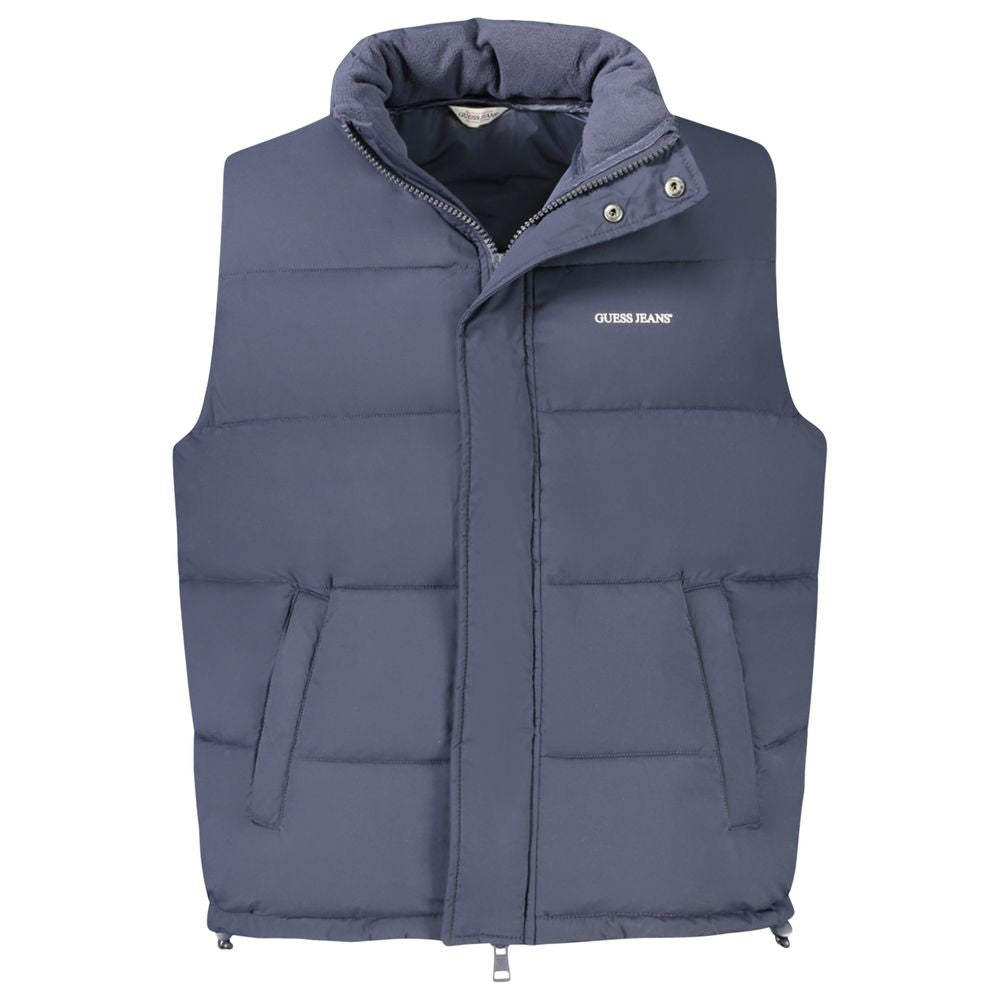 Guess Jeans Blu Polyester Men's Sleeveless Jacket | Regal Royce