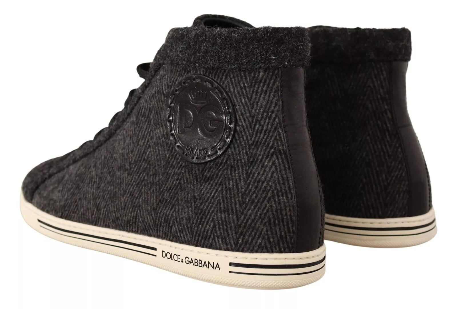 Dolce & Gabbana Gray Wool Cotton Casual High Top Sneakers | Regal Royce