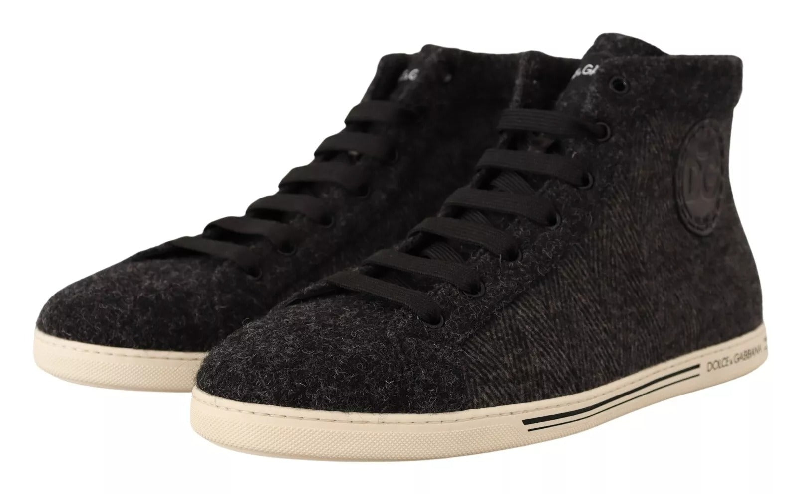 Dolce & Gabbana Gray Wool Cotton Casual High Top Sneakers | Regal Royce