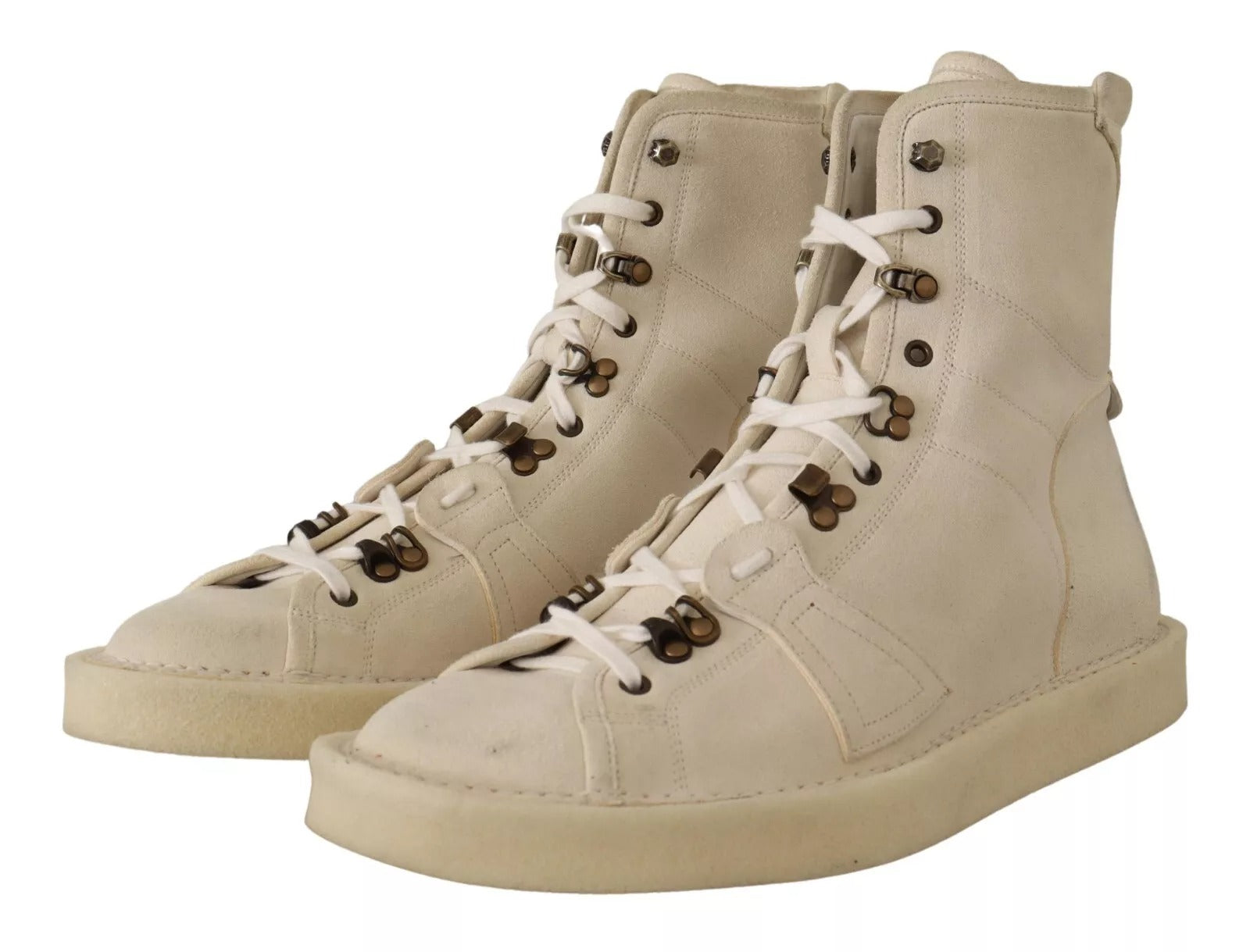 Dolce & Gabbana White Leather Lace Up Mens Boots | Regal Royce