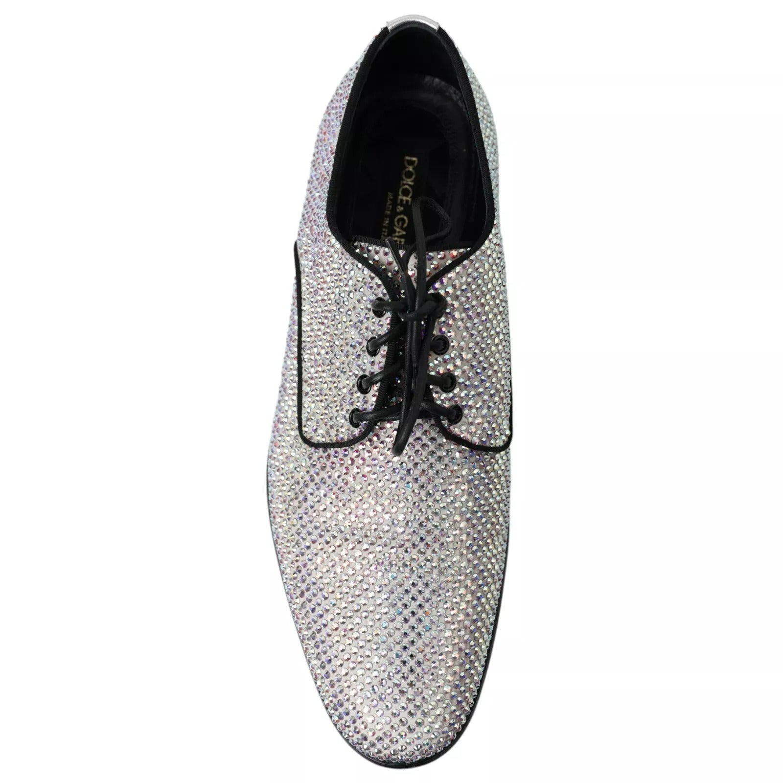 Dolce & Gabbana Silver Leather Rhinestones Derby Shoes | Regal Royce