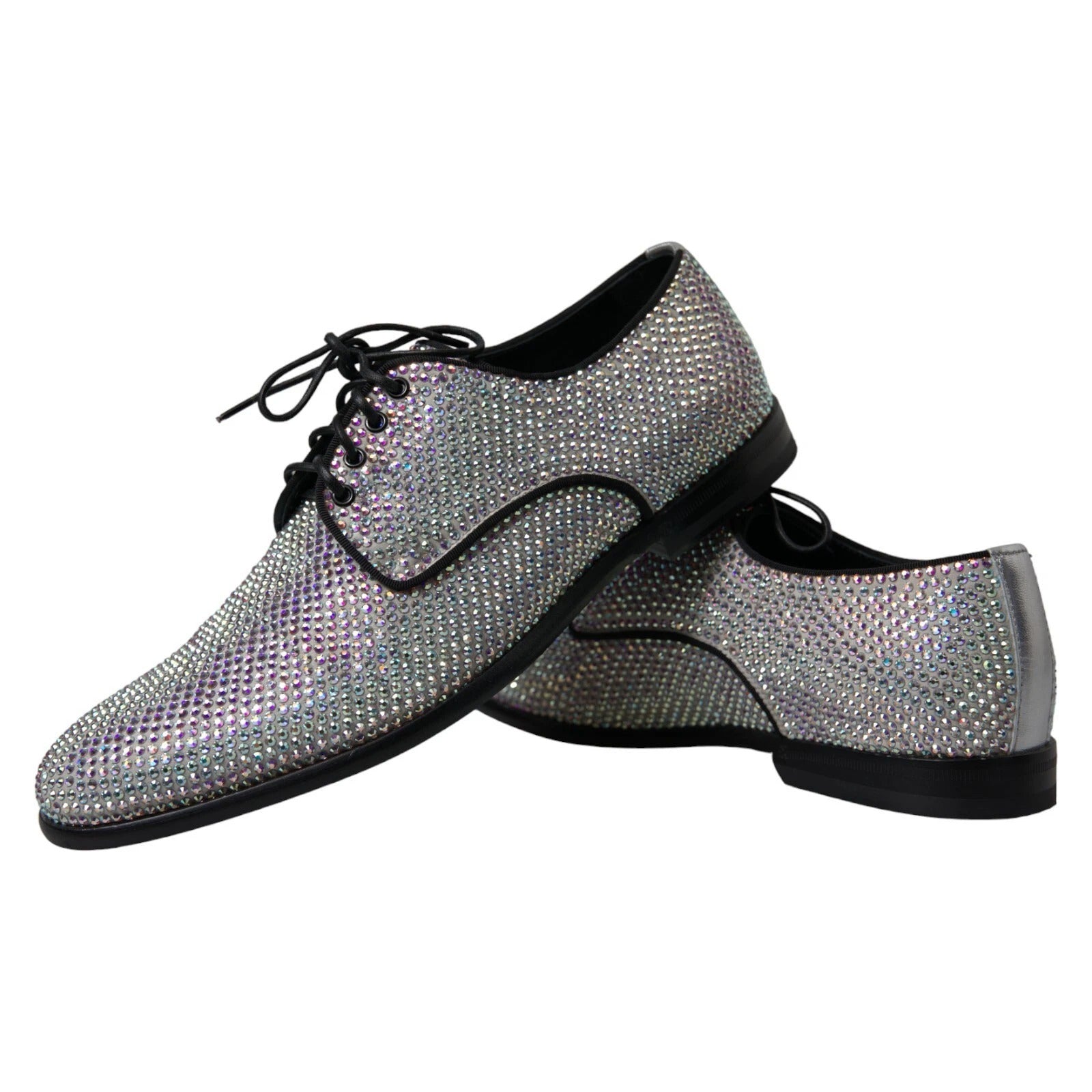 Dolce & Gabbana Silver Leather Rhinestones Derby Shoes | Regal Royce