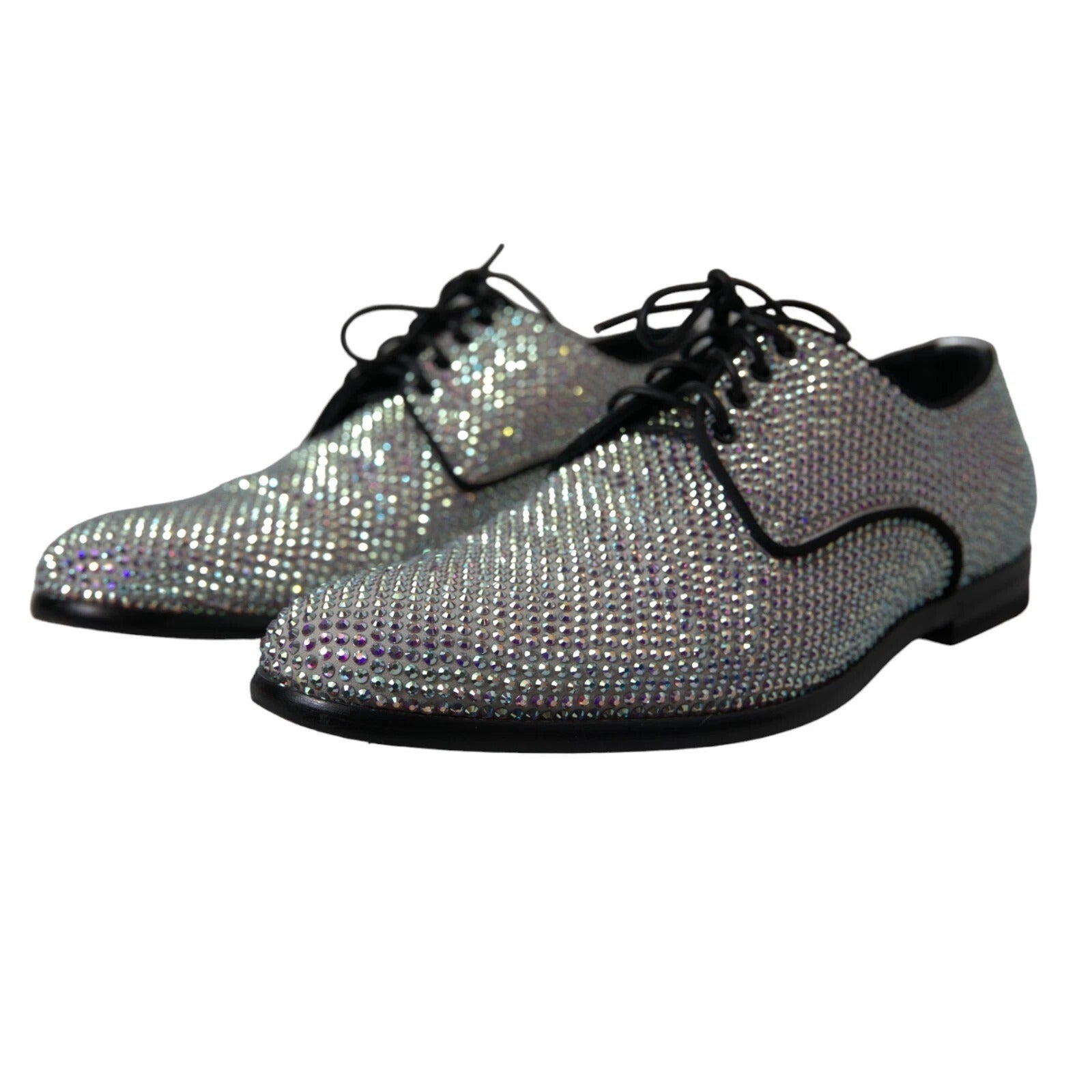 Dolce & Gabbana Silver Leather Rhinestones Derby Shoes | Regal Royce
