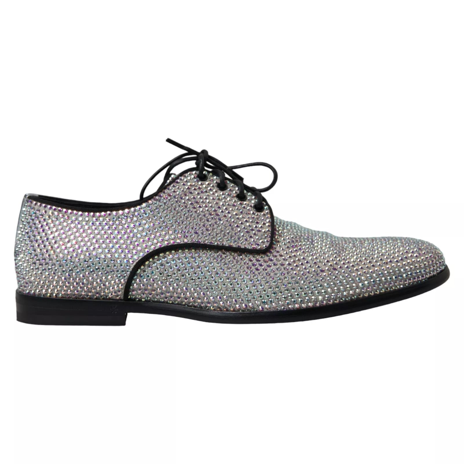 Dolce & Gabbana Silver Leather Rhinestones Derby Shoes | Regal Royce