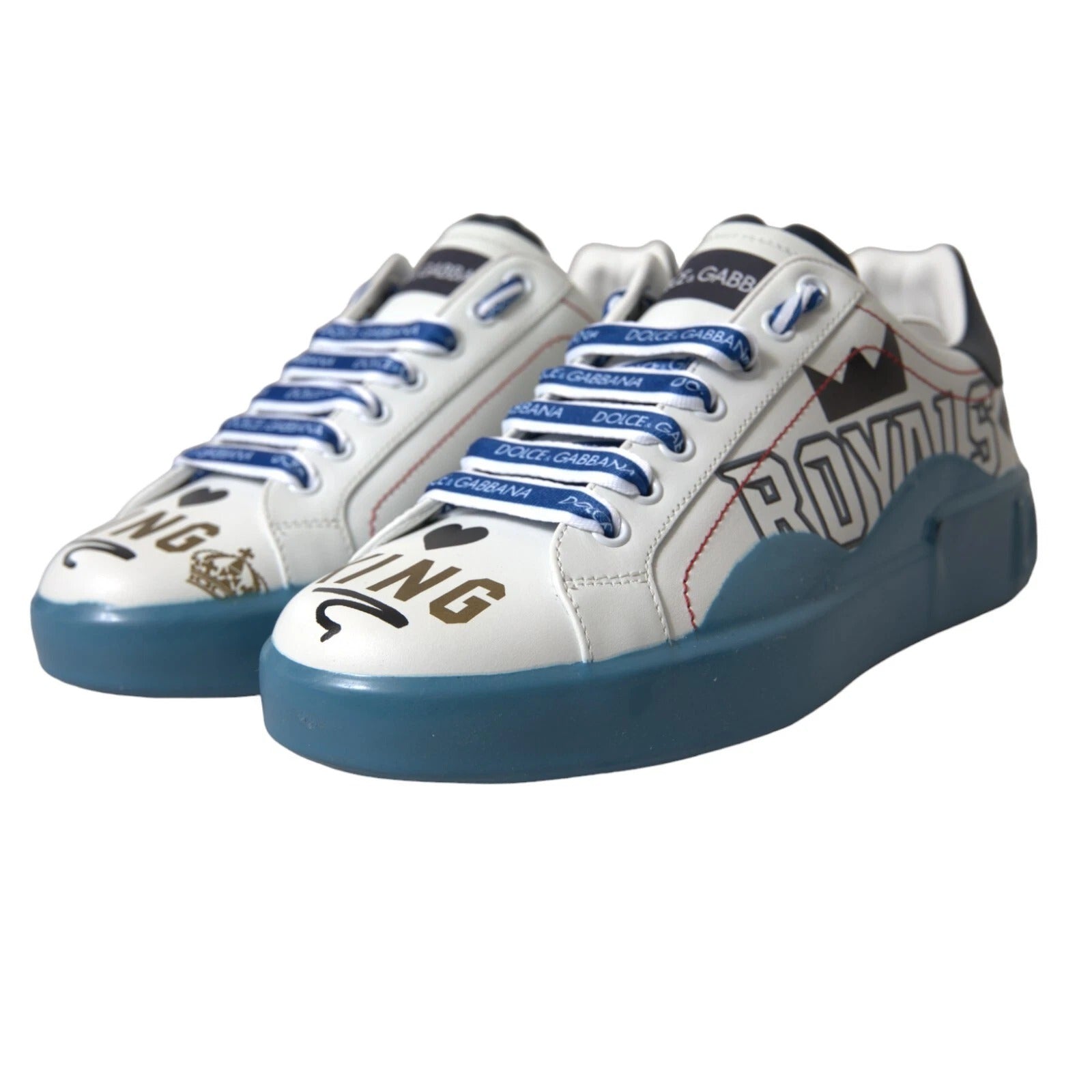 Dolce & Gabbana Blue White Printed Portofino Melt Sneakers | Regal Royce