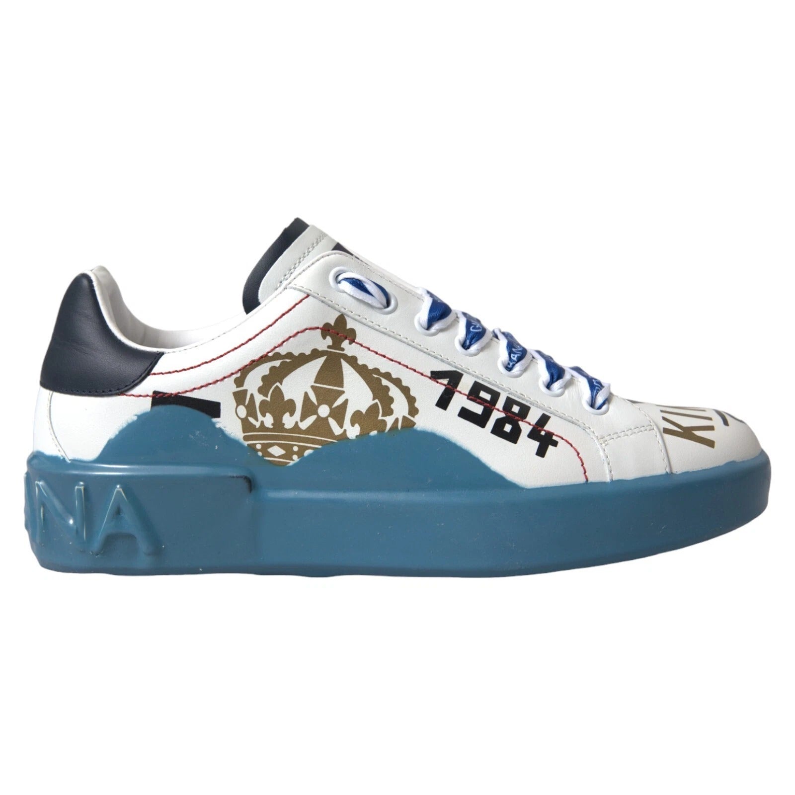 Dolce & Gabbana Blue White Printed Portofino Melt Sneakers | Regal Royce