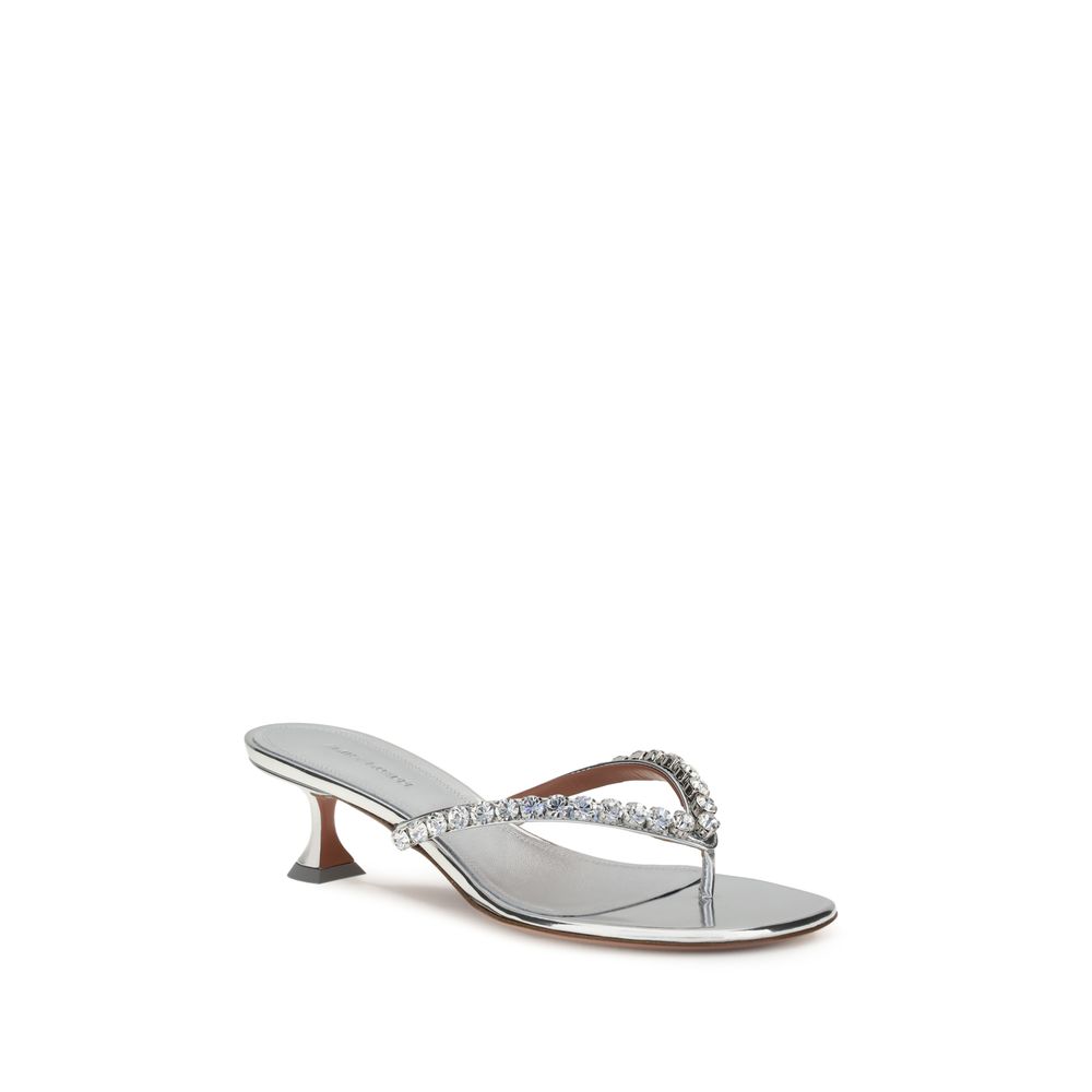 Amina Muaddi Silver Calf Leather Bos Taurus Stiletto Heel Sandals | Regal Royce