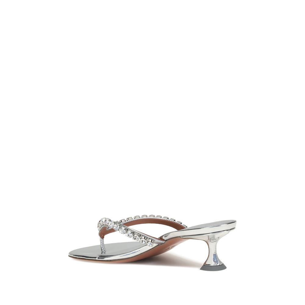 Amina Muaddi Silver Calf Leather Bos Taurus Stiletto Heel Sandals | Regal Royce